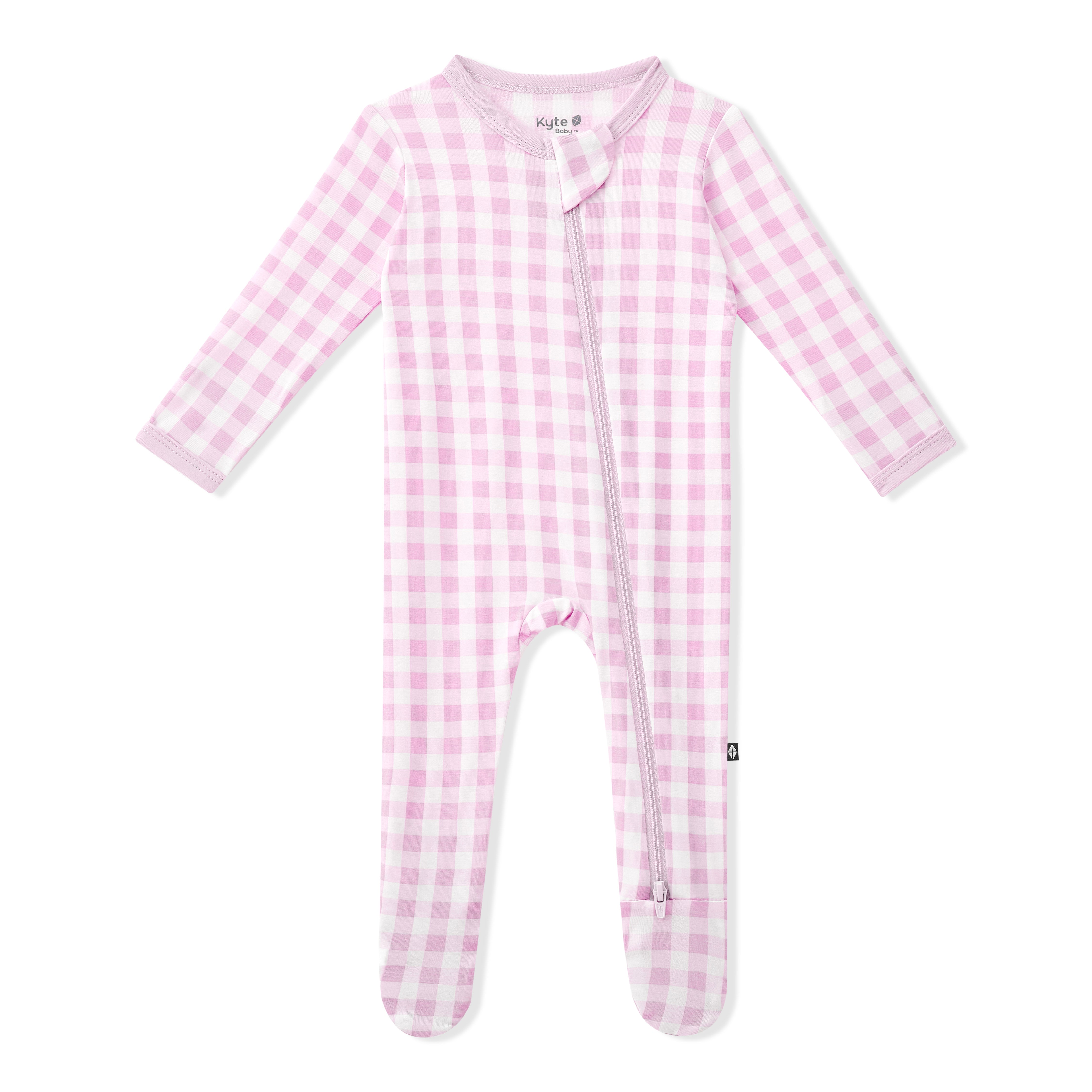 Product photo of the Zippered Footie in Gingham Thistle