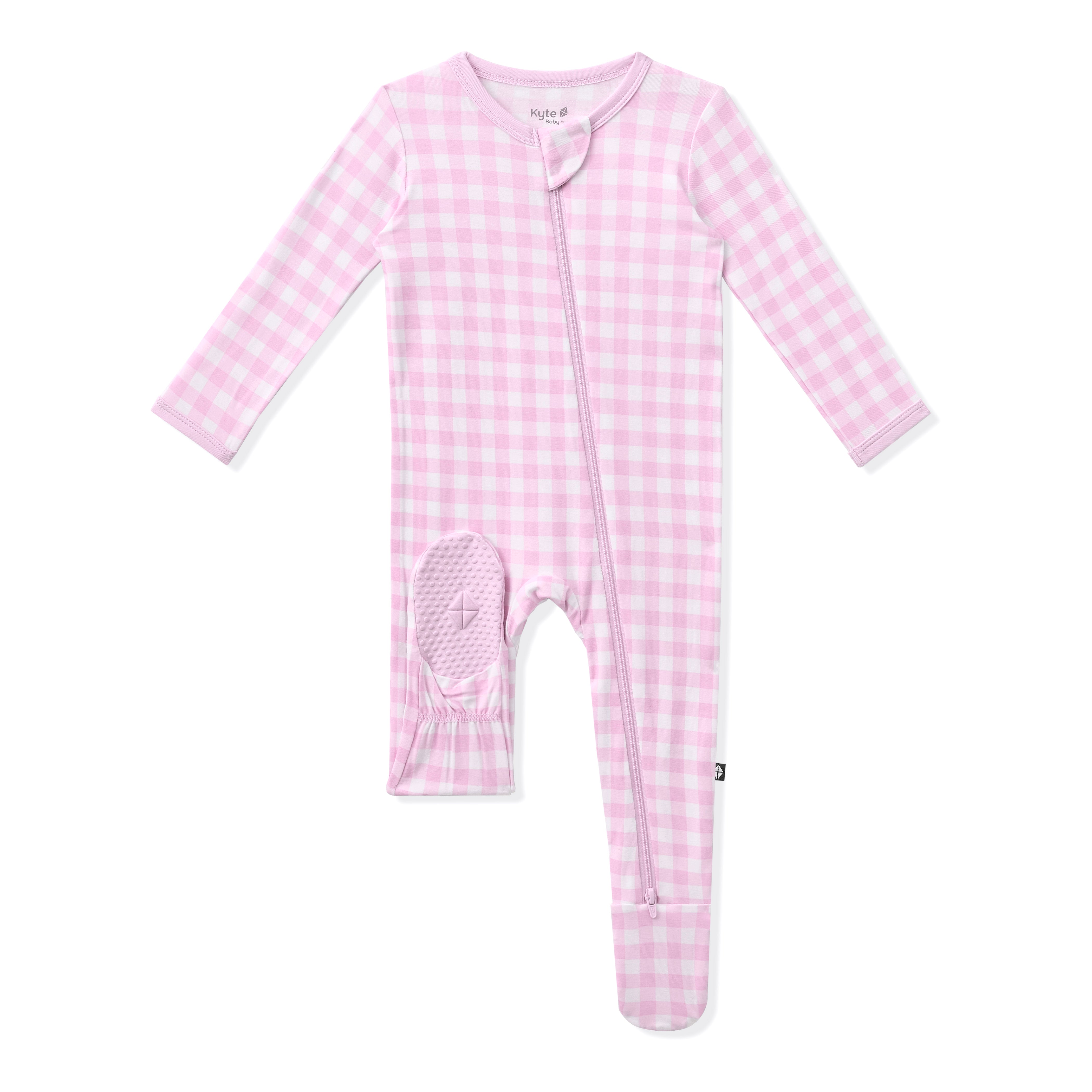 The light purple foot pad shown on the Zippered Footie in Gingham Thistle