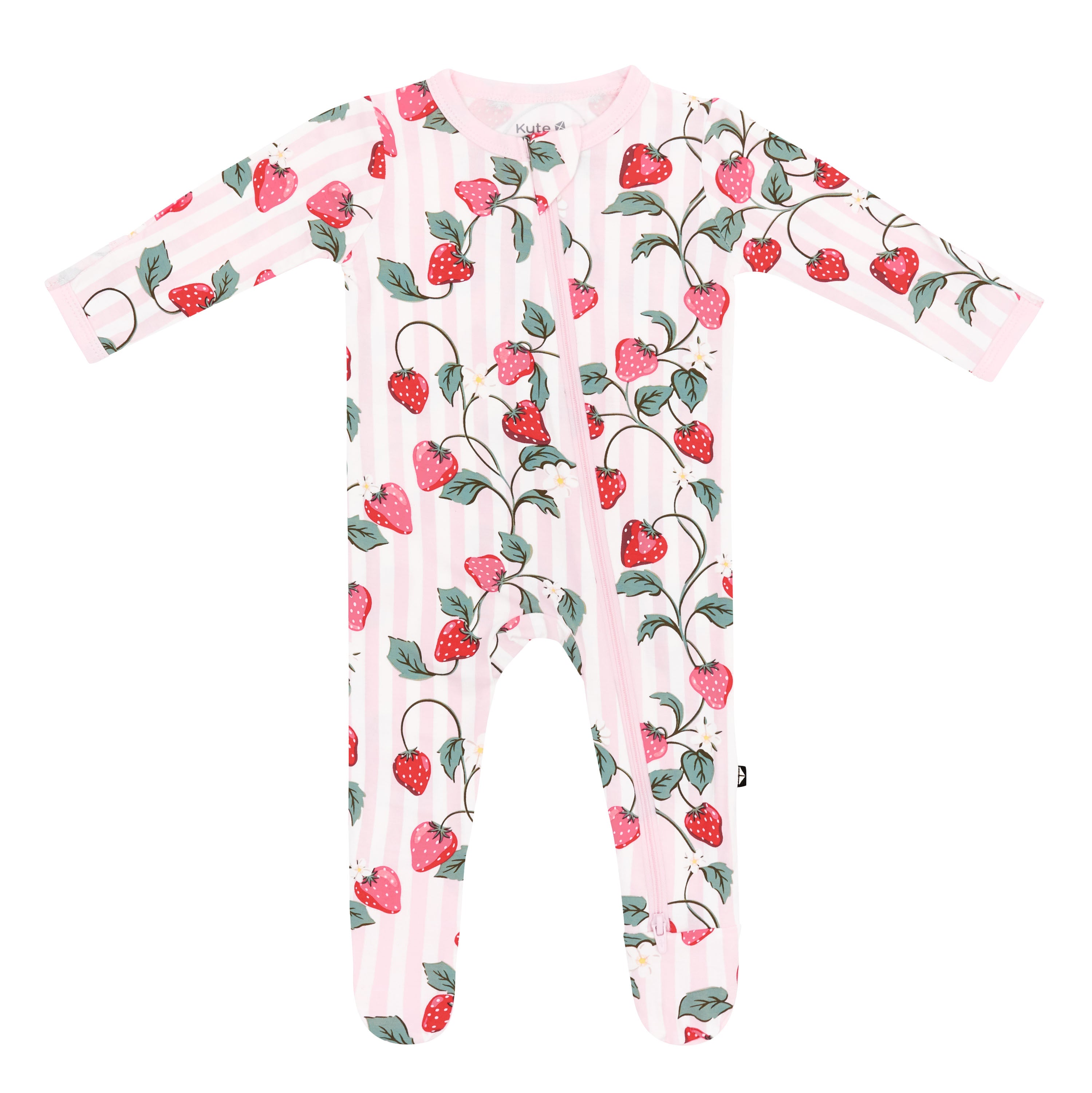 Product photo of the Zippered Footie in Strawberry Fields