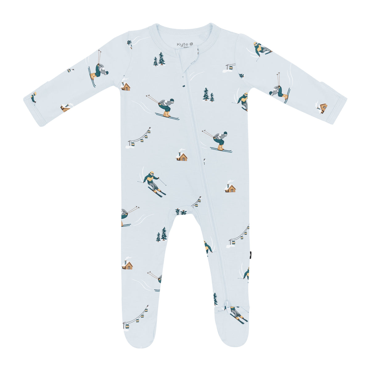 Product photo of the Zippered Footie in Ski shown on a white background