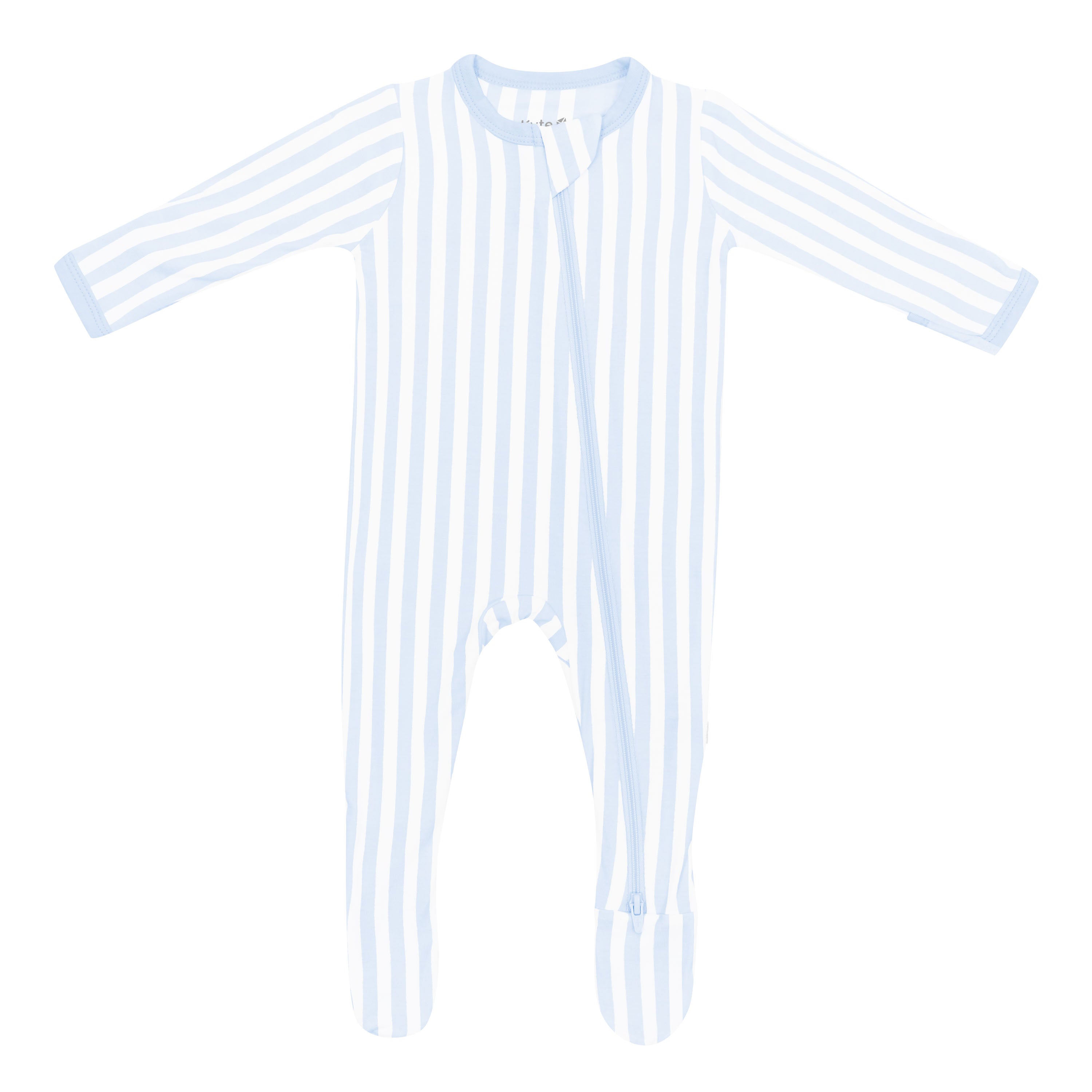 Bamboo blue and white Zippered Footie in Small Mist Stripe