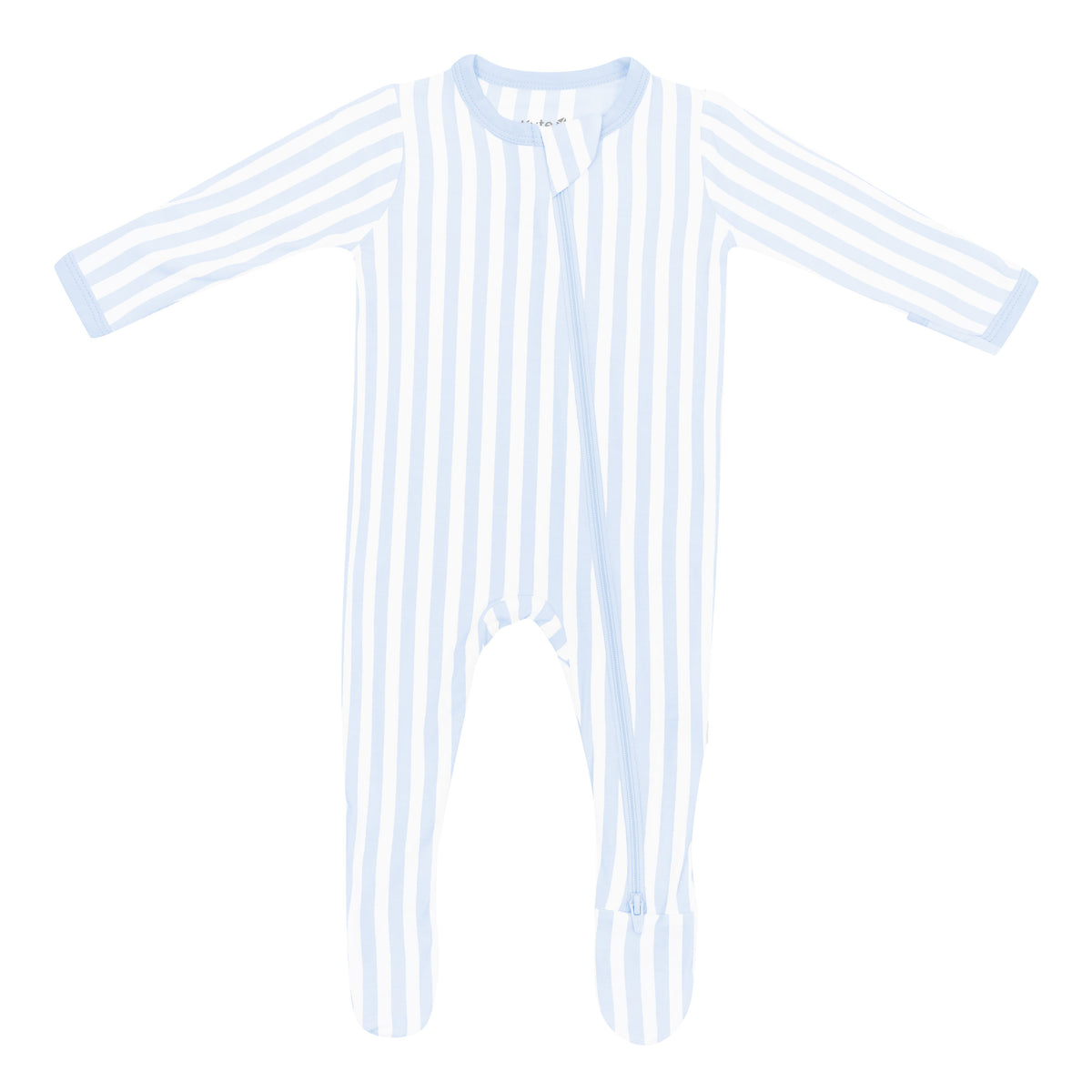 Bamboo blue and white Zippered Footie in Small Mist Stripe