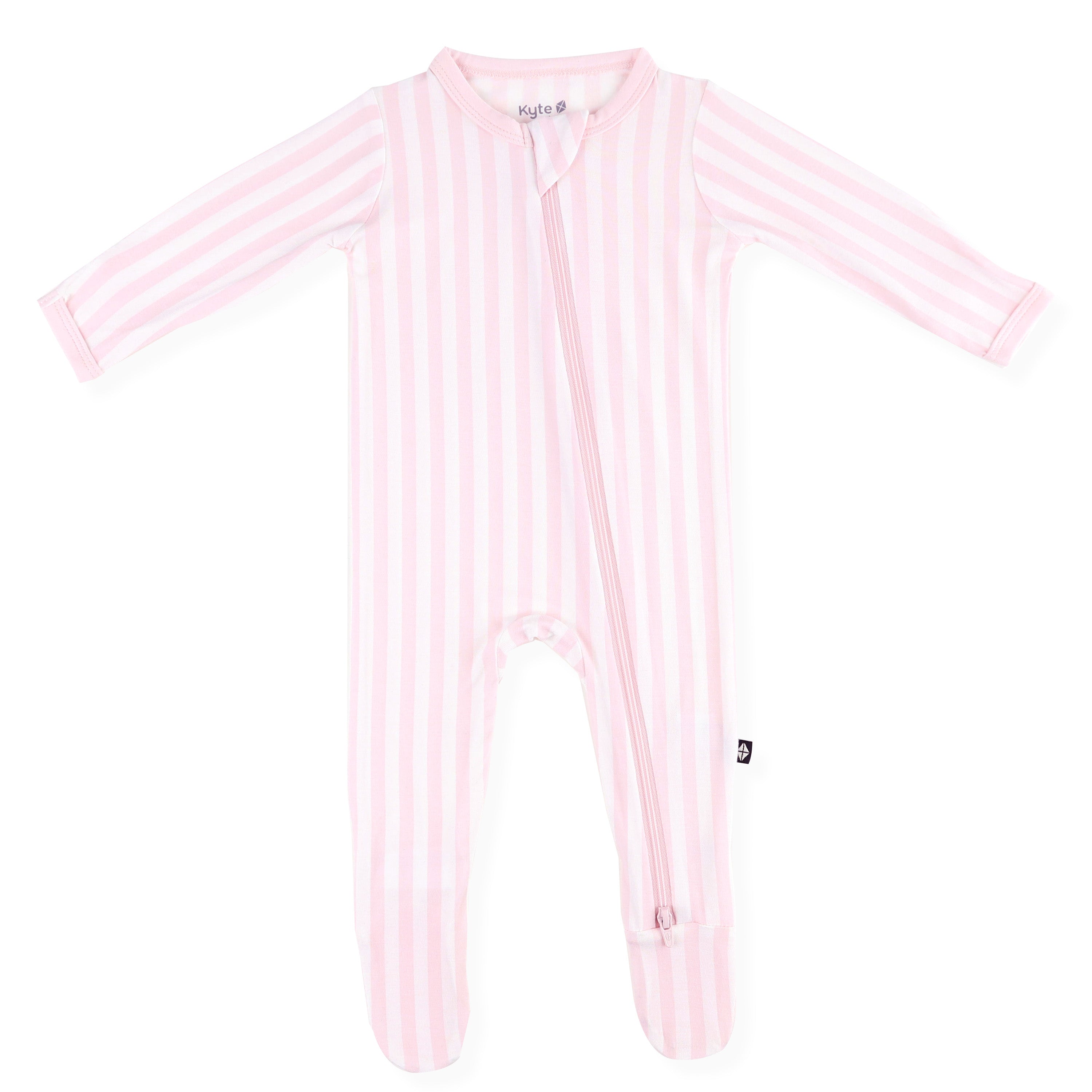 Product photo of the Zippered Footie in Small Sakura Stripe