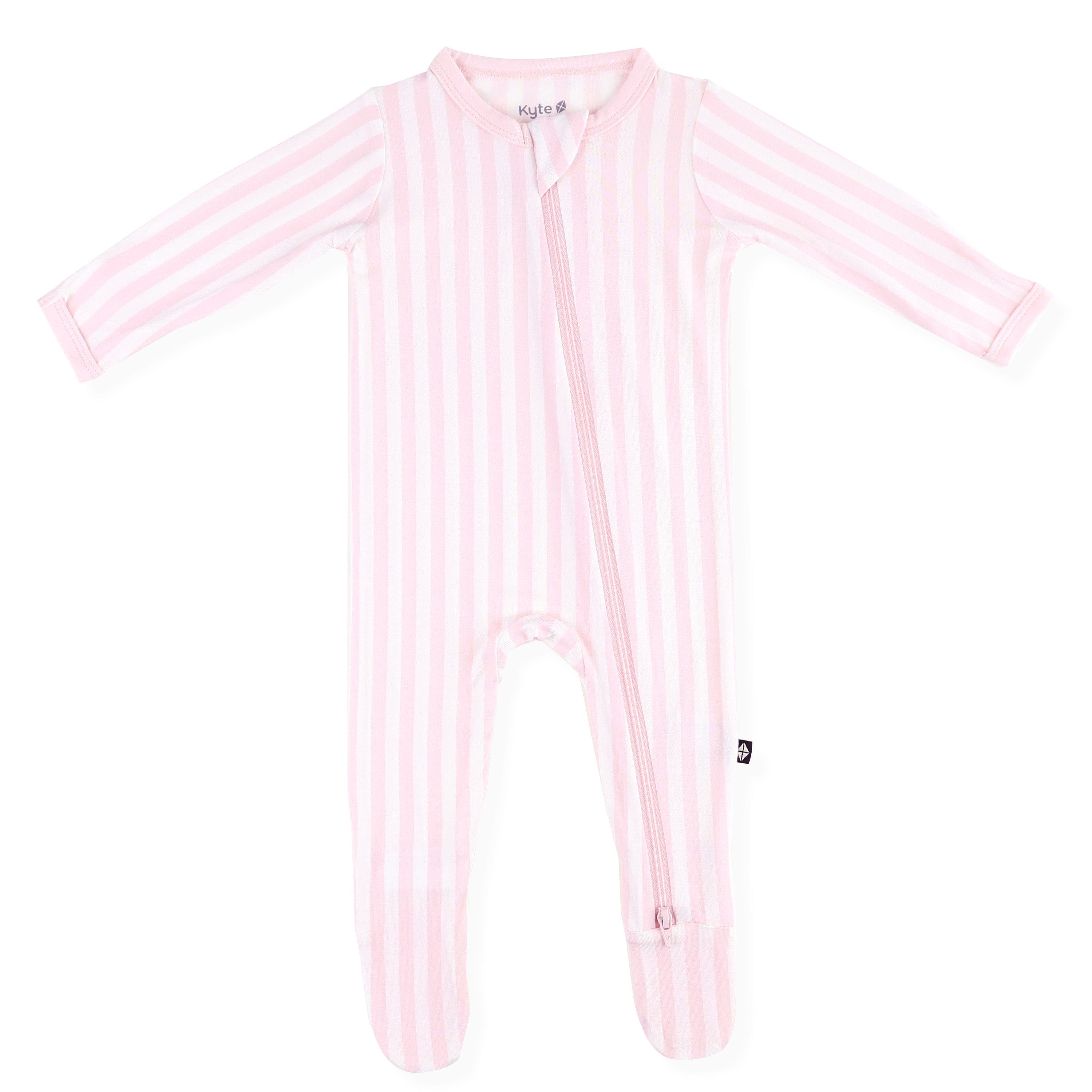 Product photo of the Zippered Footie in Small Sakura Stripe