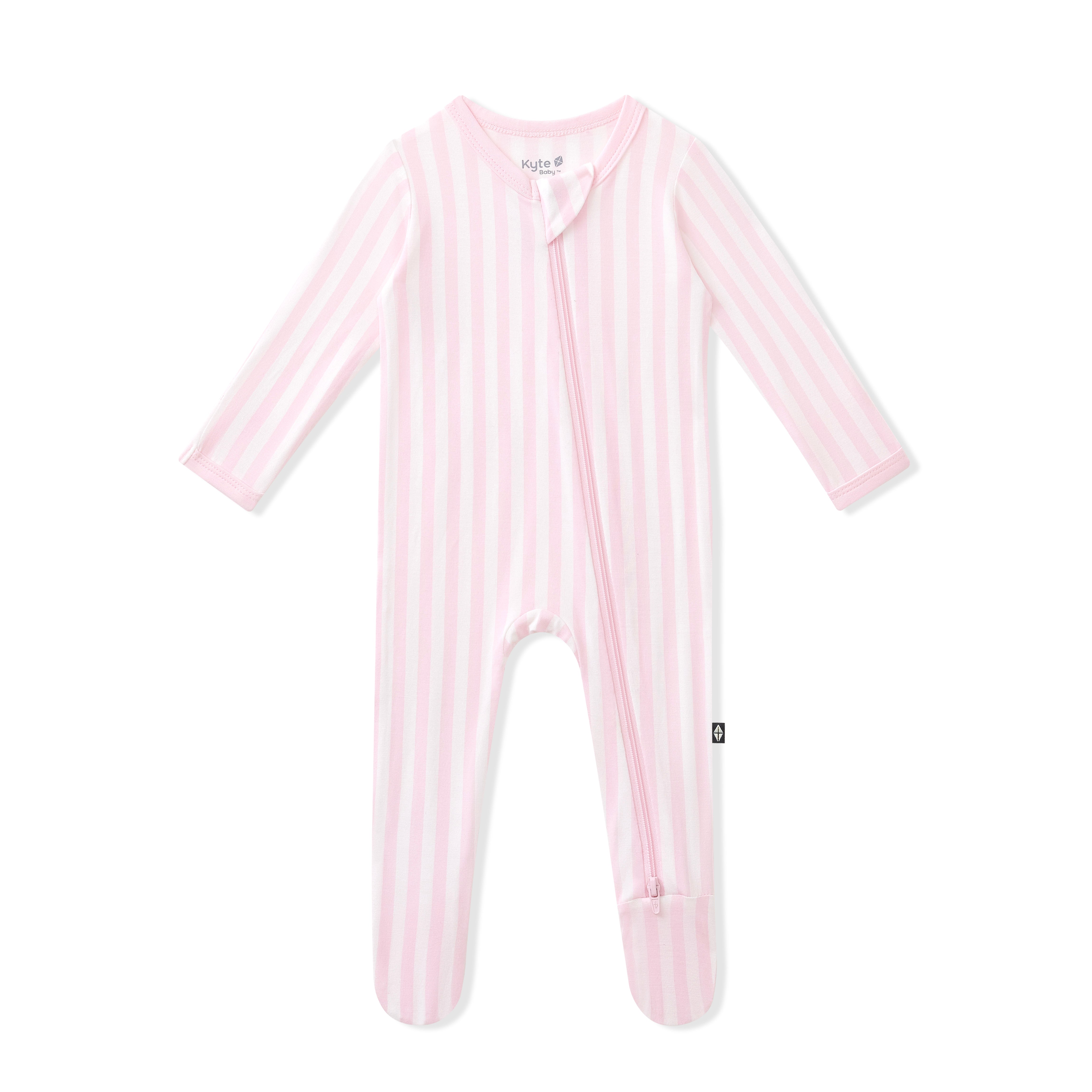 Product photo of the Zippered Footie in Small Sakura Stripe