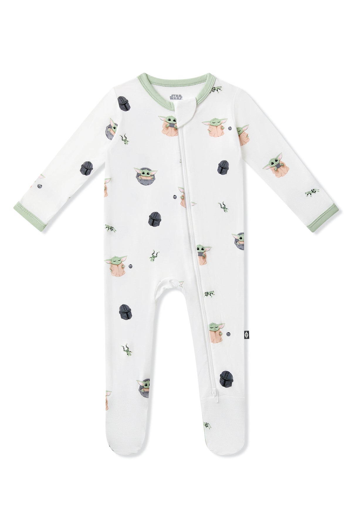 Product photo of the Zippered Footie in Grogu™ on a white background
