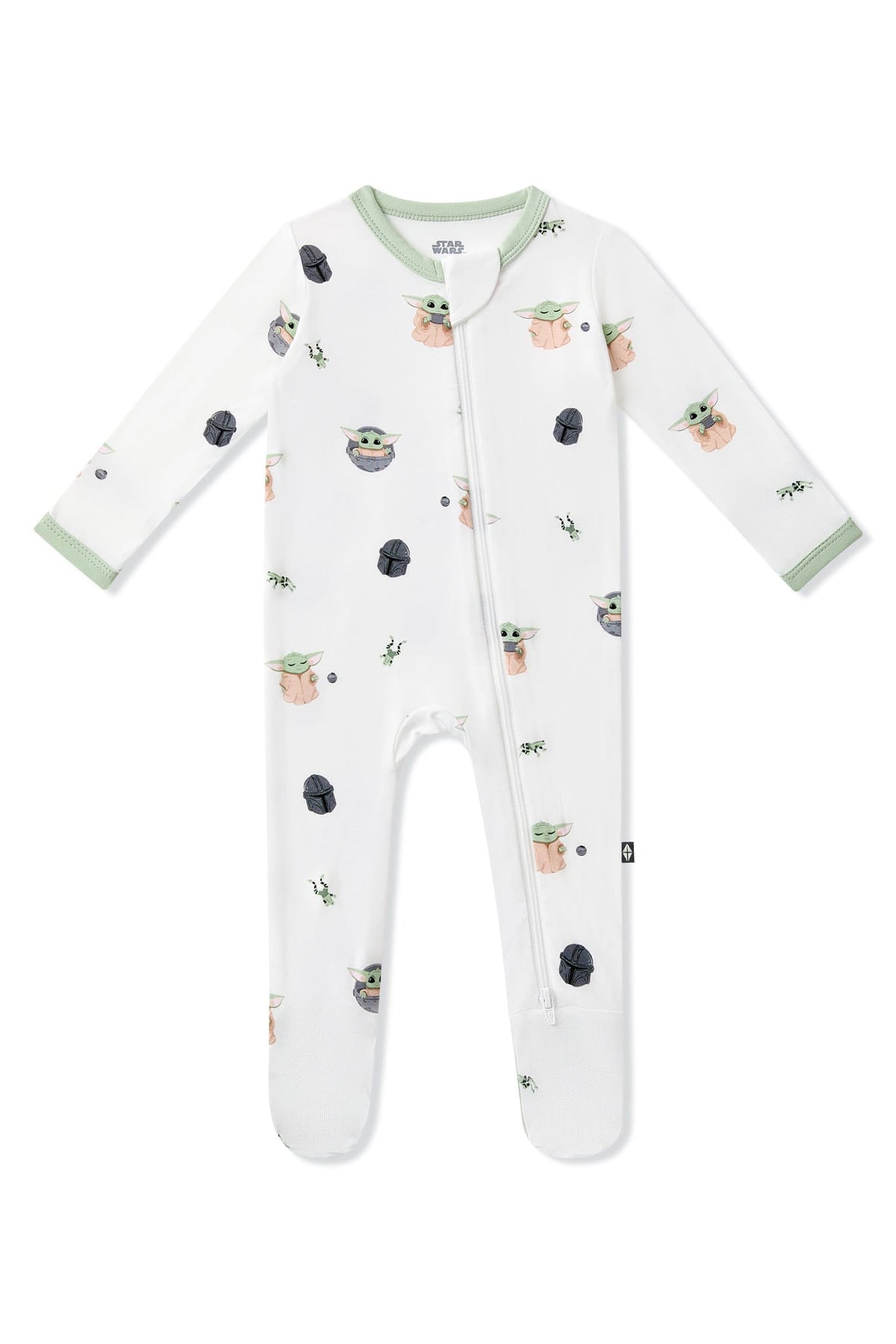 Product photo of the Zippered Footie in Grogu™ on a white background