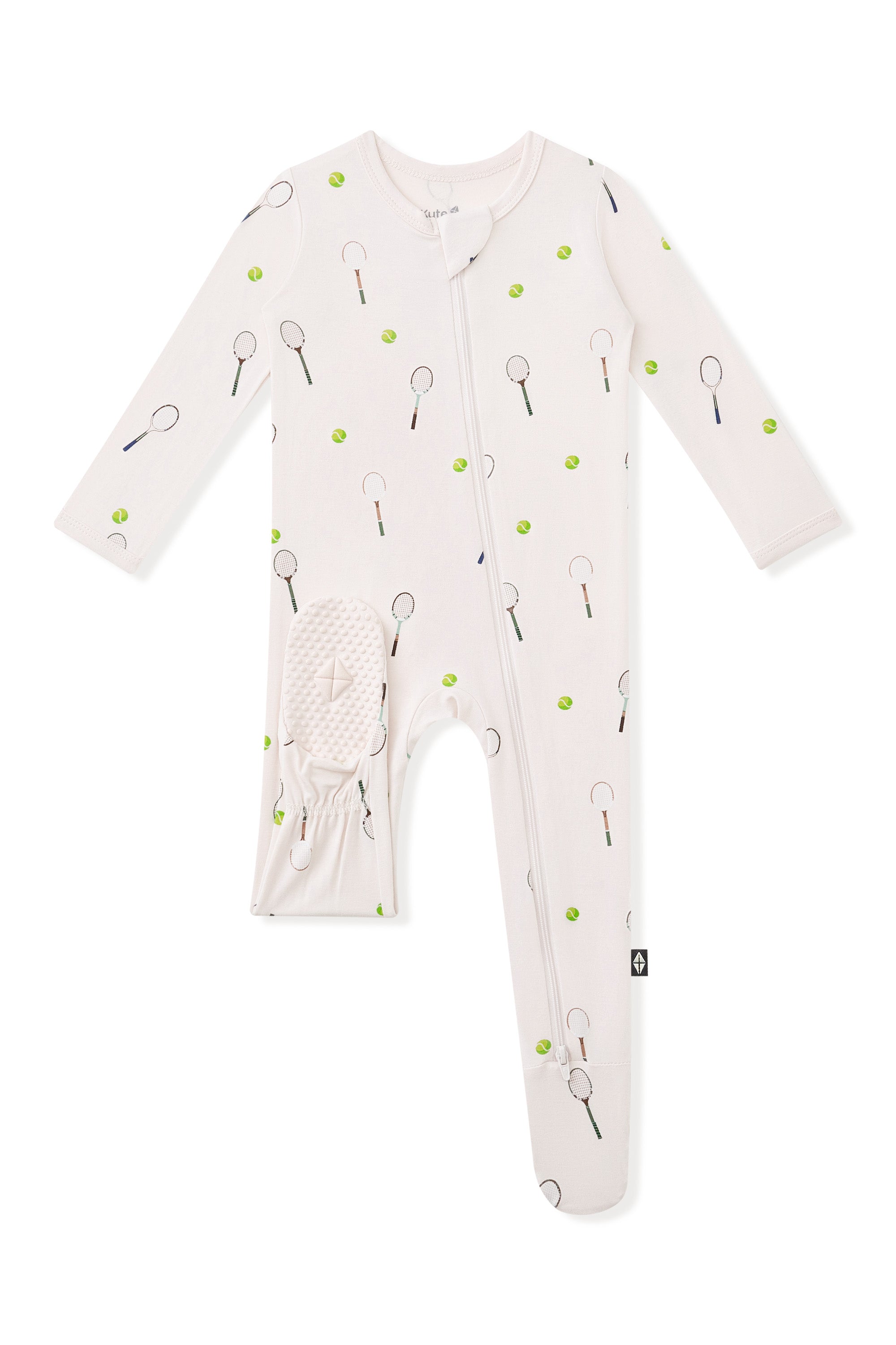Zippered Footie in Tennis print on a white background