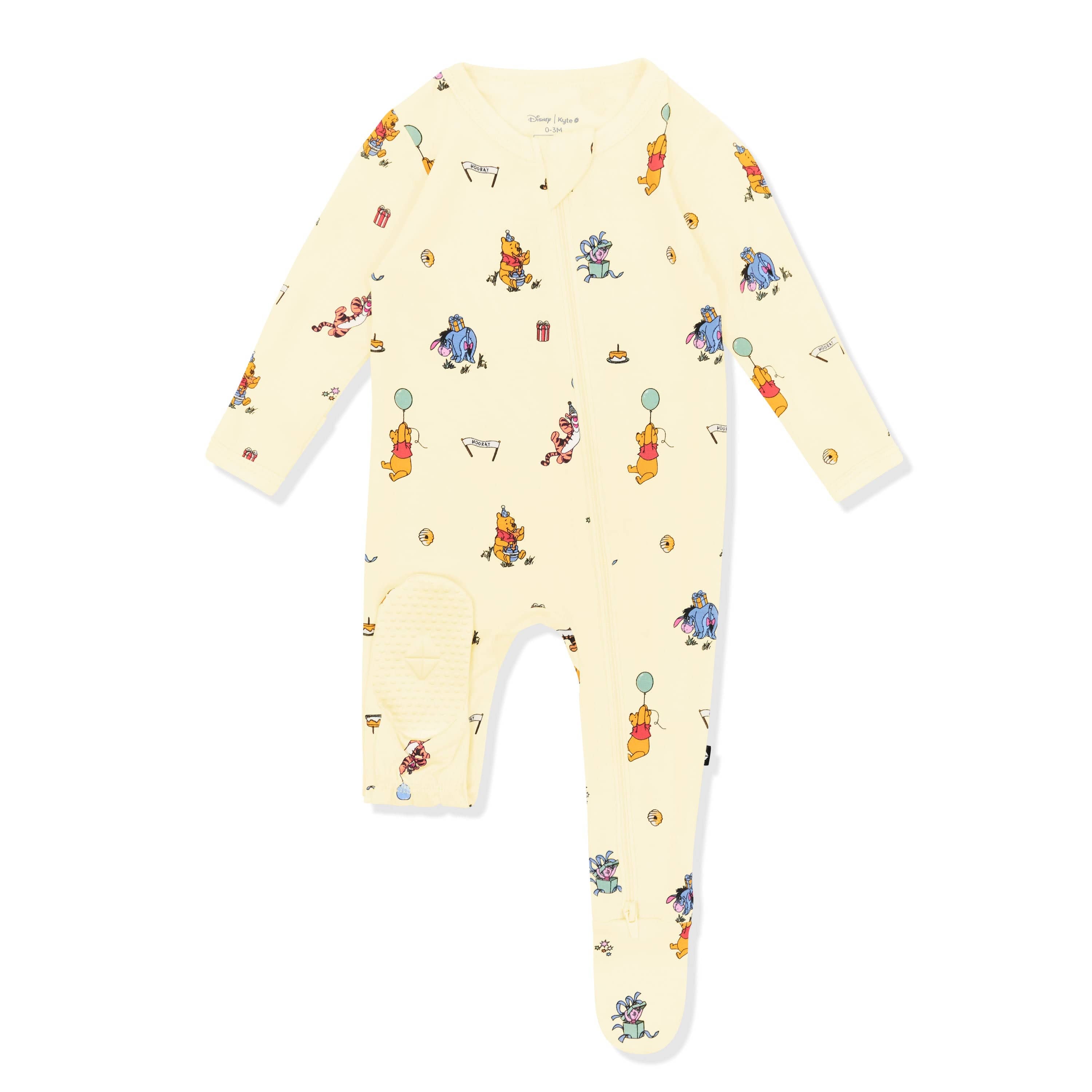 Yellow foot pad shown on the Zippered Footie in Winnie the Pooh Celebration