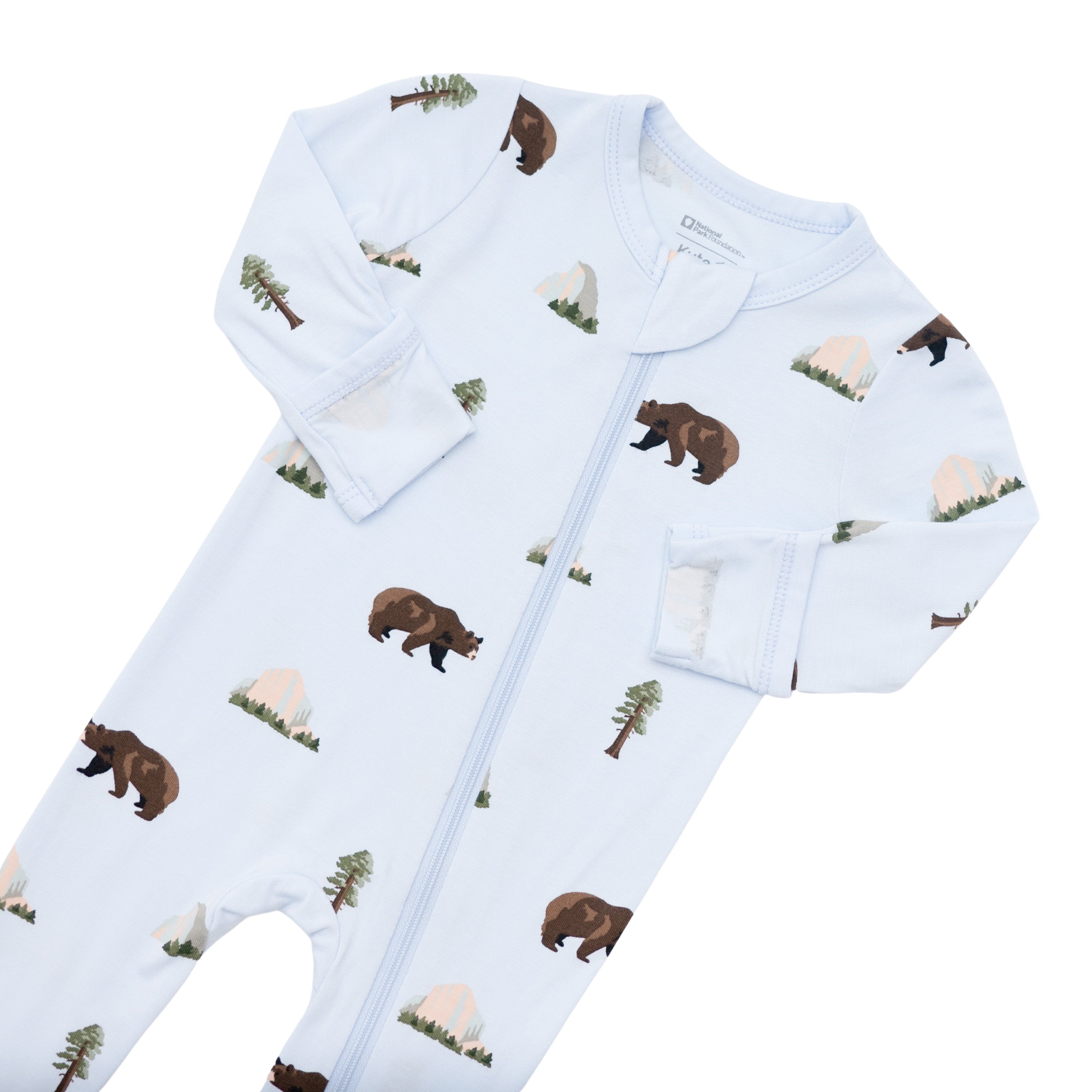 Zipper garage and foldable mittens on Zippered Footie pajamas in Yosemite