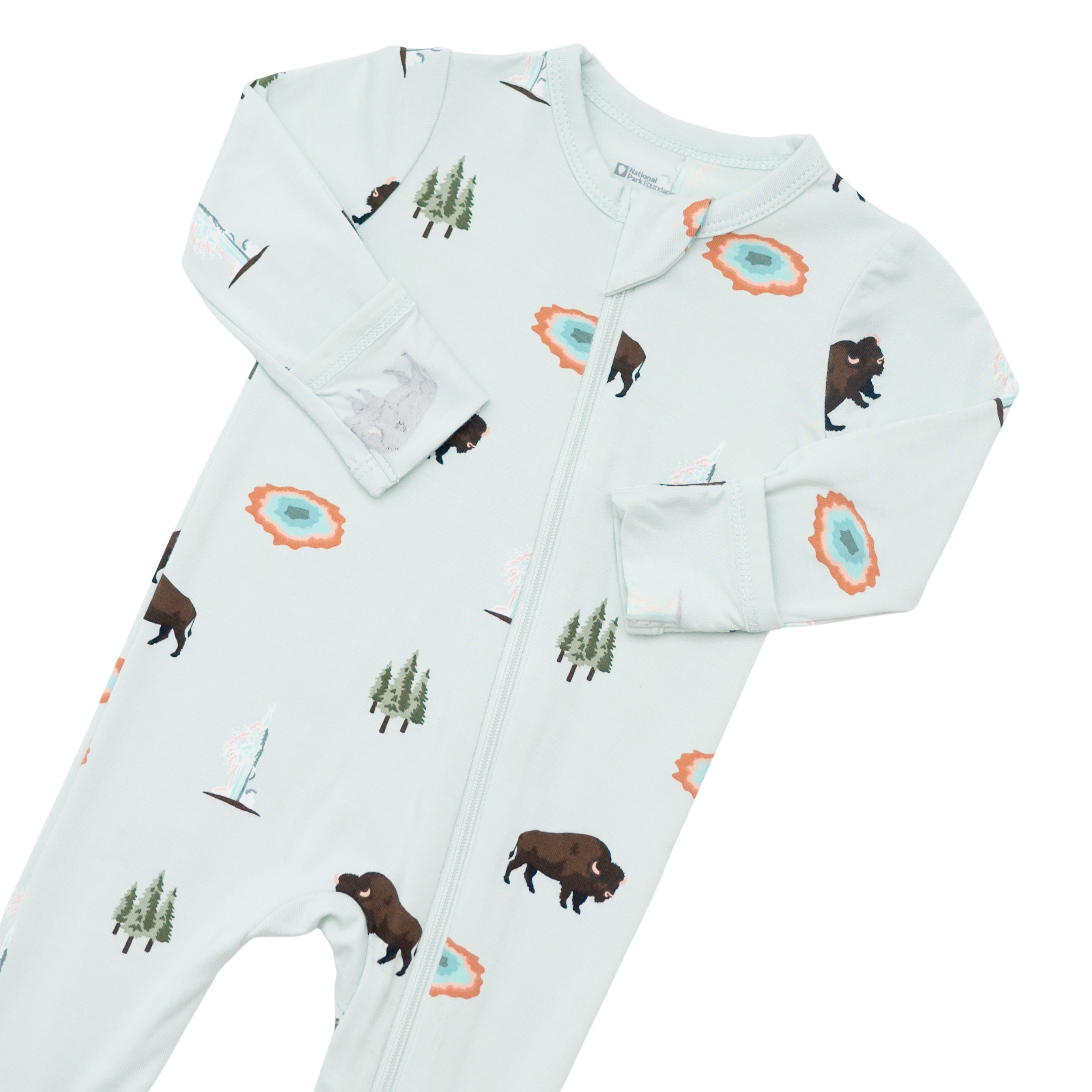 Zipper garage and foldable cuffs on Zippered Footie in Yellowstone