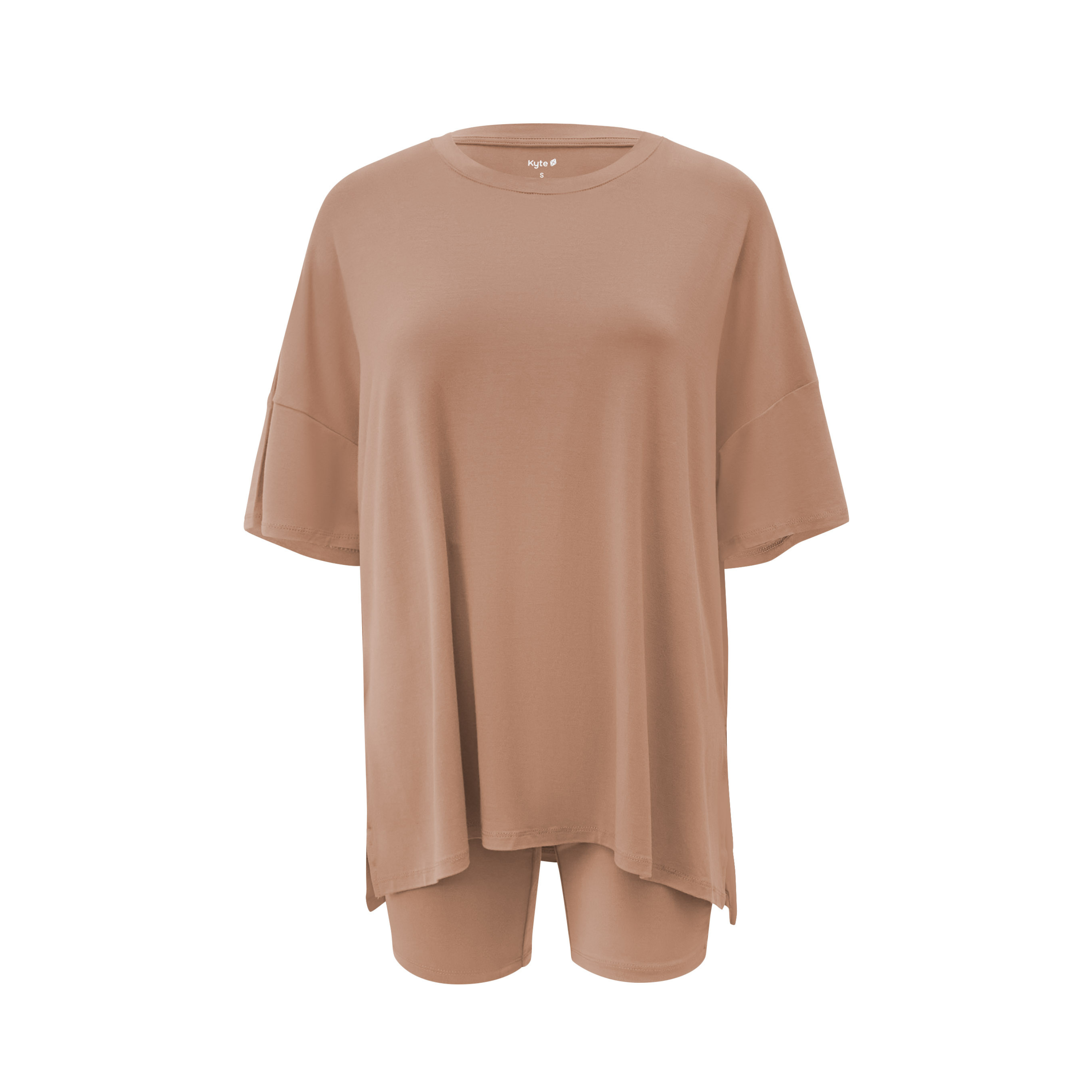 Front view of Women’s Biker Short Set in Latte