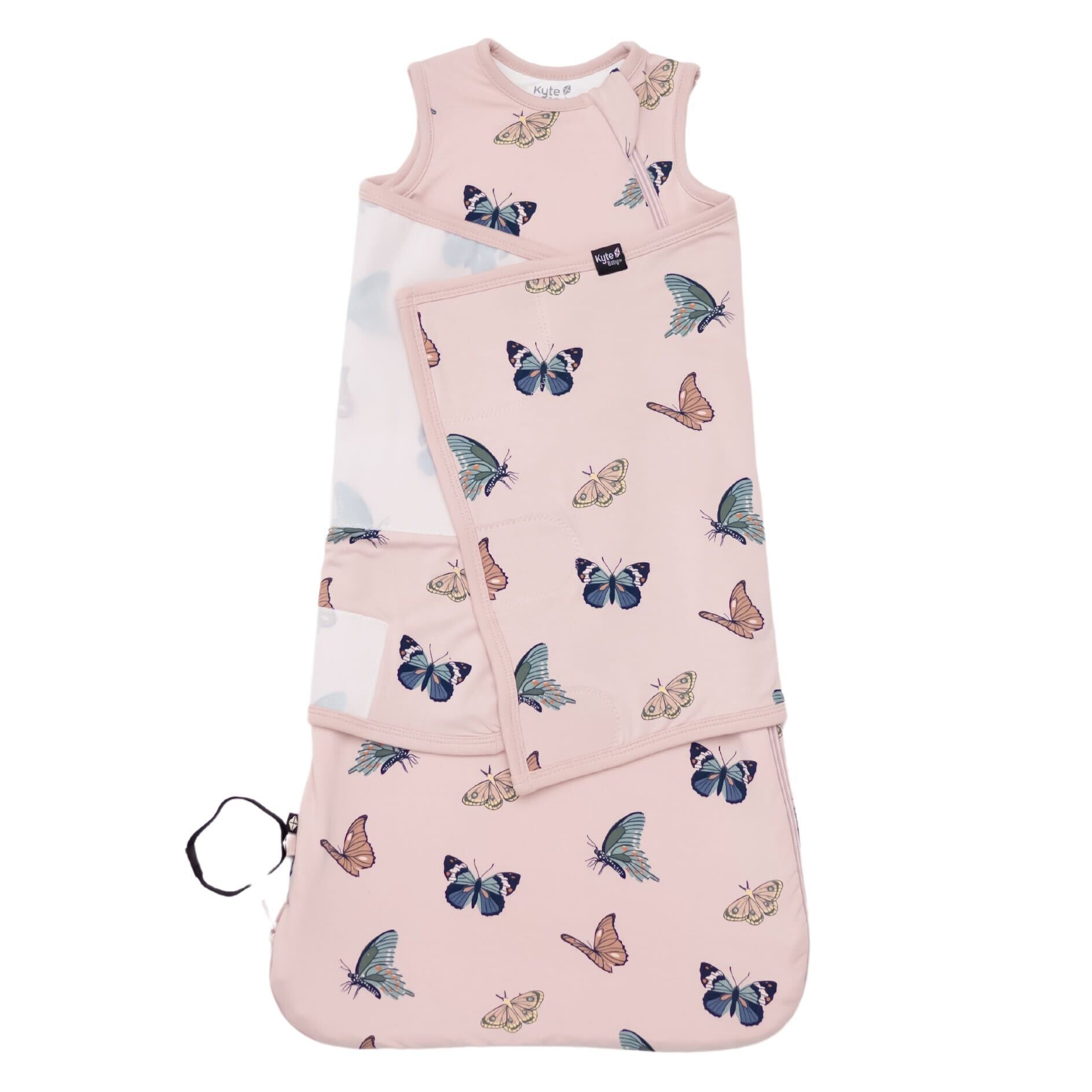 Kyte Baby 0.5 TOG Sleep Bag Swaddler in Blush Butterfly Swaddled
