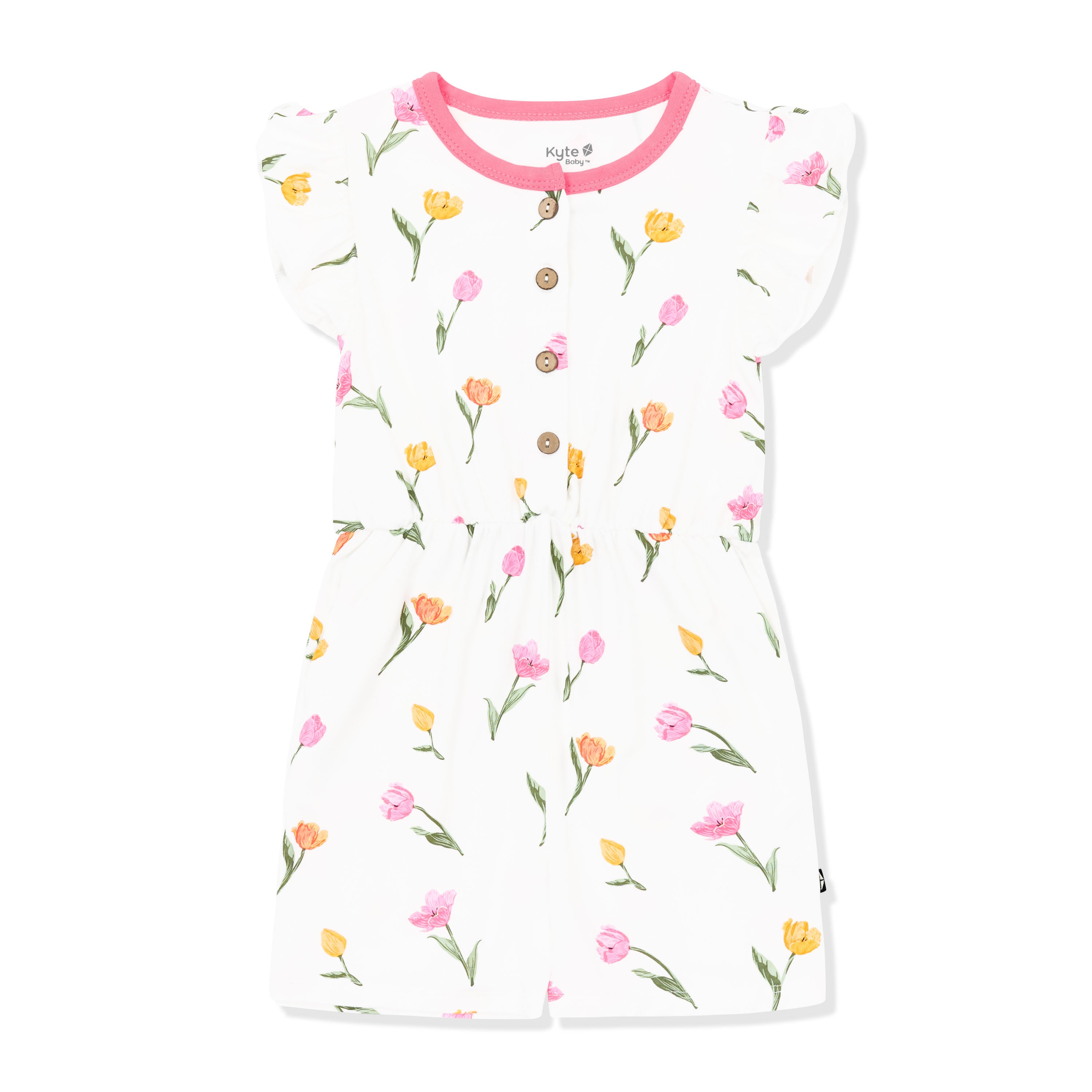 Product photo of the Flutter Sleeve Romper in Tulip