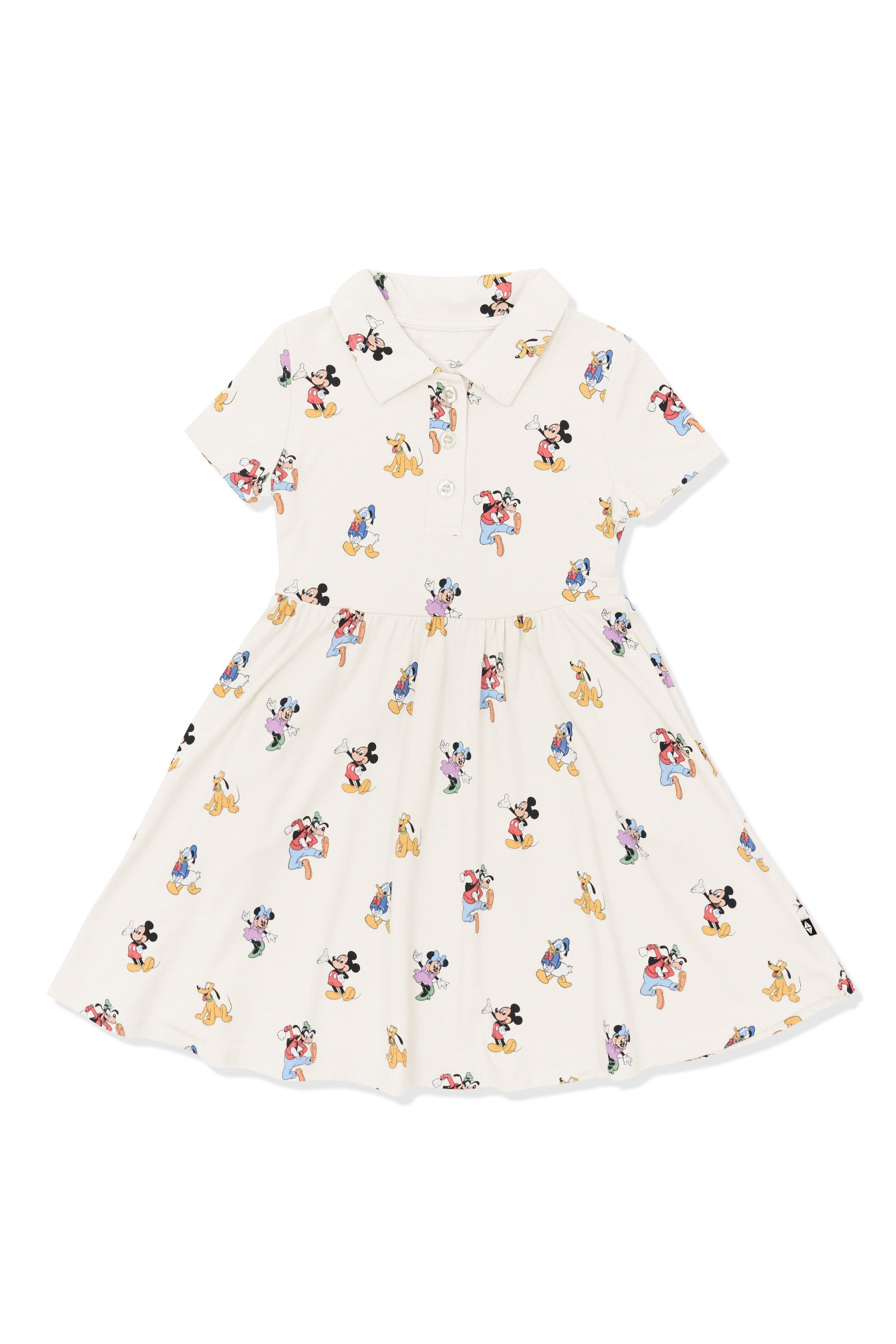 Polo Dress with Mickey Mouse and Friends print on an oat background