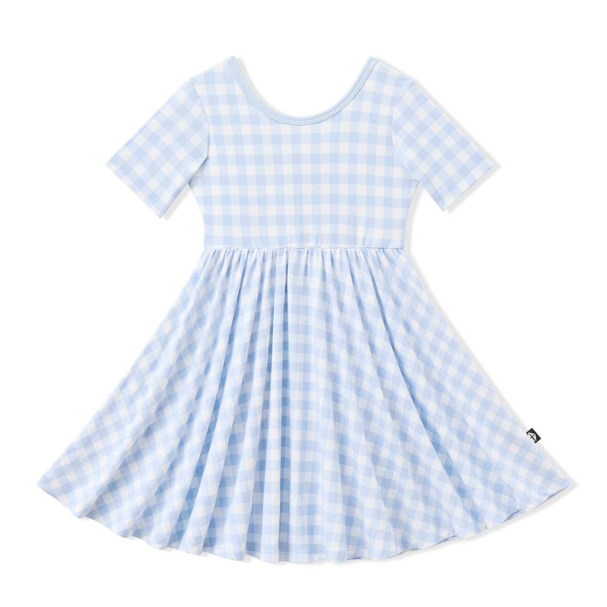 Product photo of the Twirl Dress in Gingham Breeze on a white background