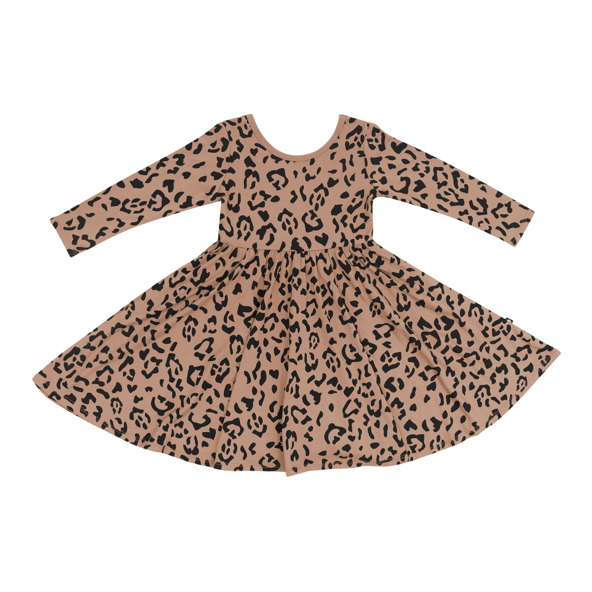 Product photo of the Long Sleeve Twirl Dress in Latte Leopard