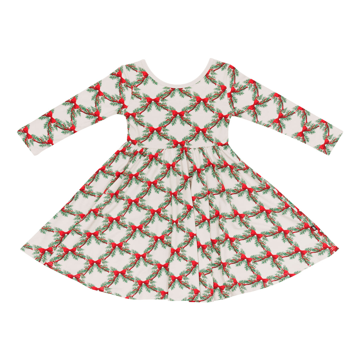 Product photo of the Long Sleeve Twirl Dress in Holiday Bow