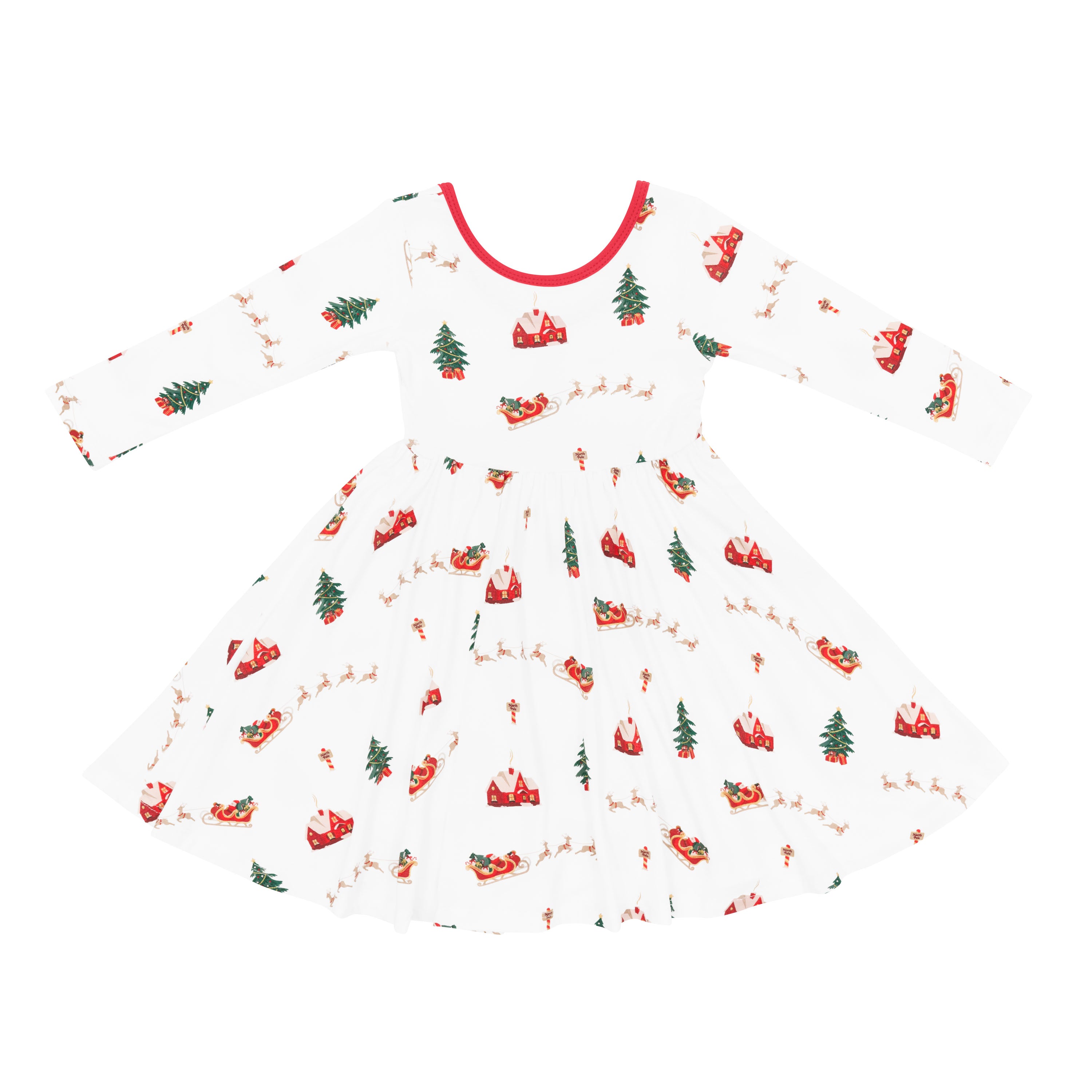 Product photo of the Long Sleeve Twirl Dress in Santa Sleigh