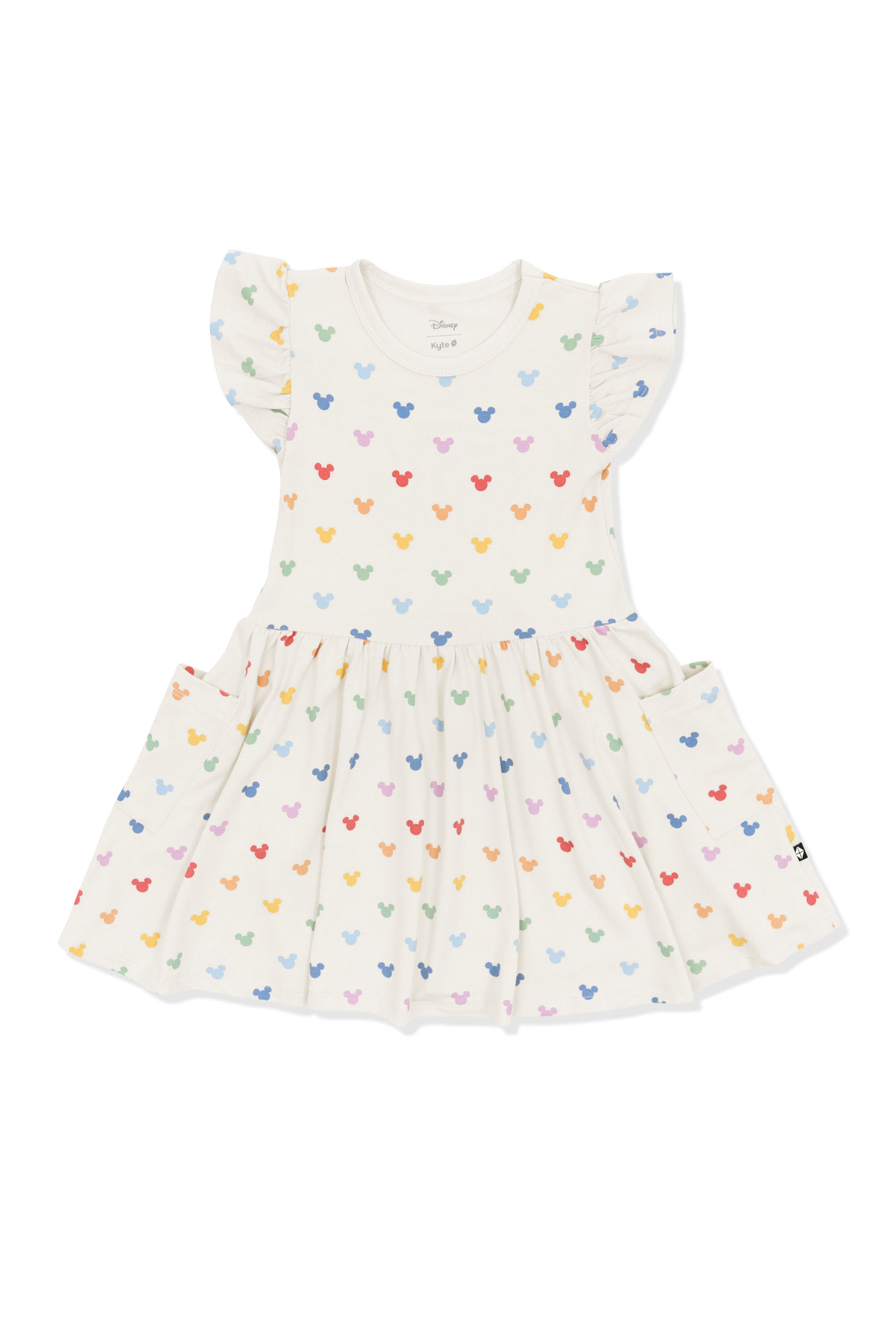 Pocket Dress with Pastel Mickey Mouse pattern on an oat background