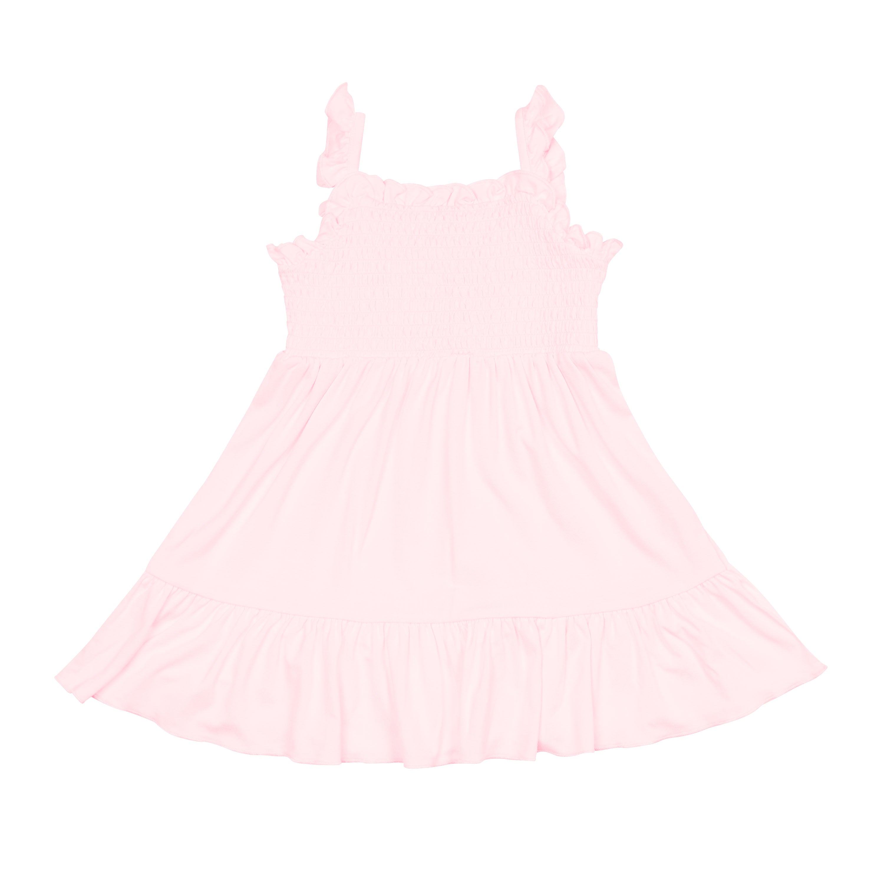 Smocked Dress in Sakura Pink with Ruffle Bottom