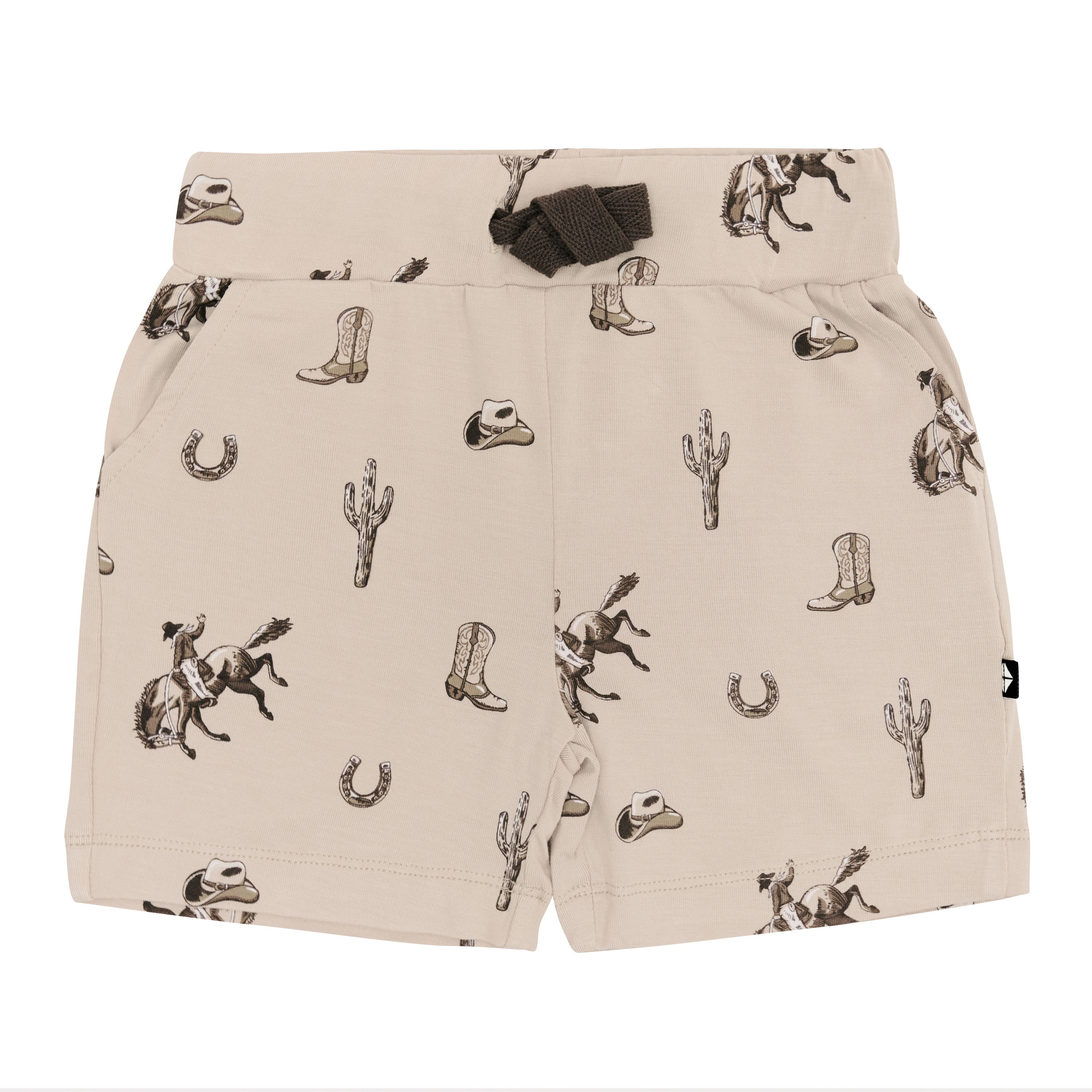 Product photo of the Drawstring Short in Classic Cowboy showing the dark brown drawstring tie