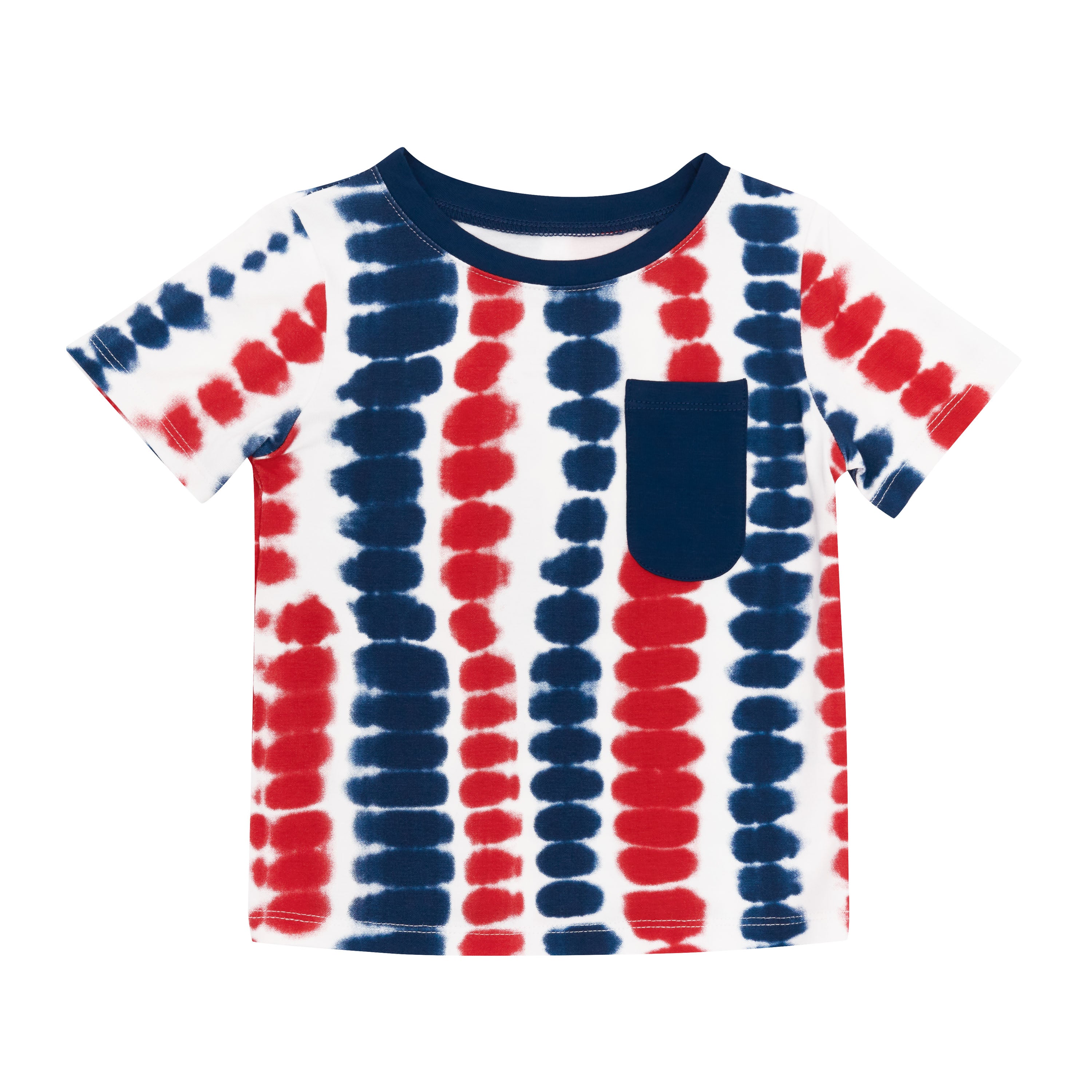 Kyte Baby's Toddler Crew Neck Tee in Liberty Rip Tide with color accent pocket in Tahoe