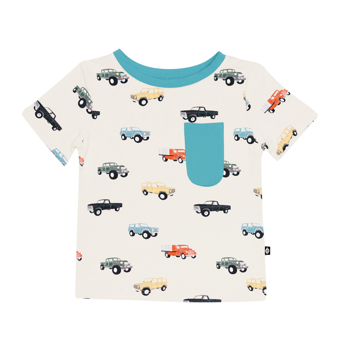 Toddler Crew Neck Tee in Vintage Truck with Blue Trim