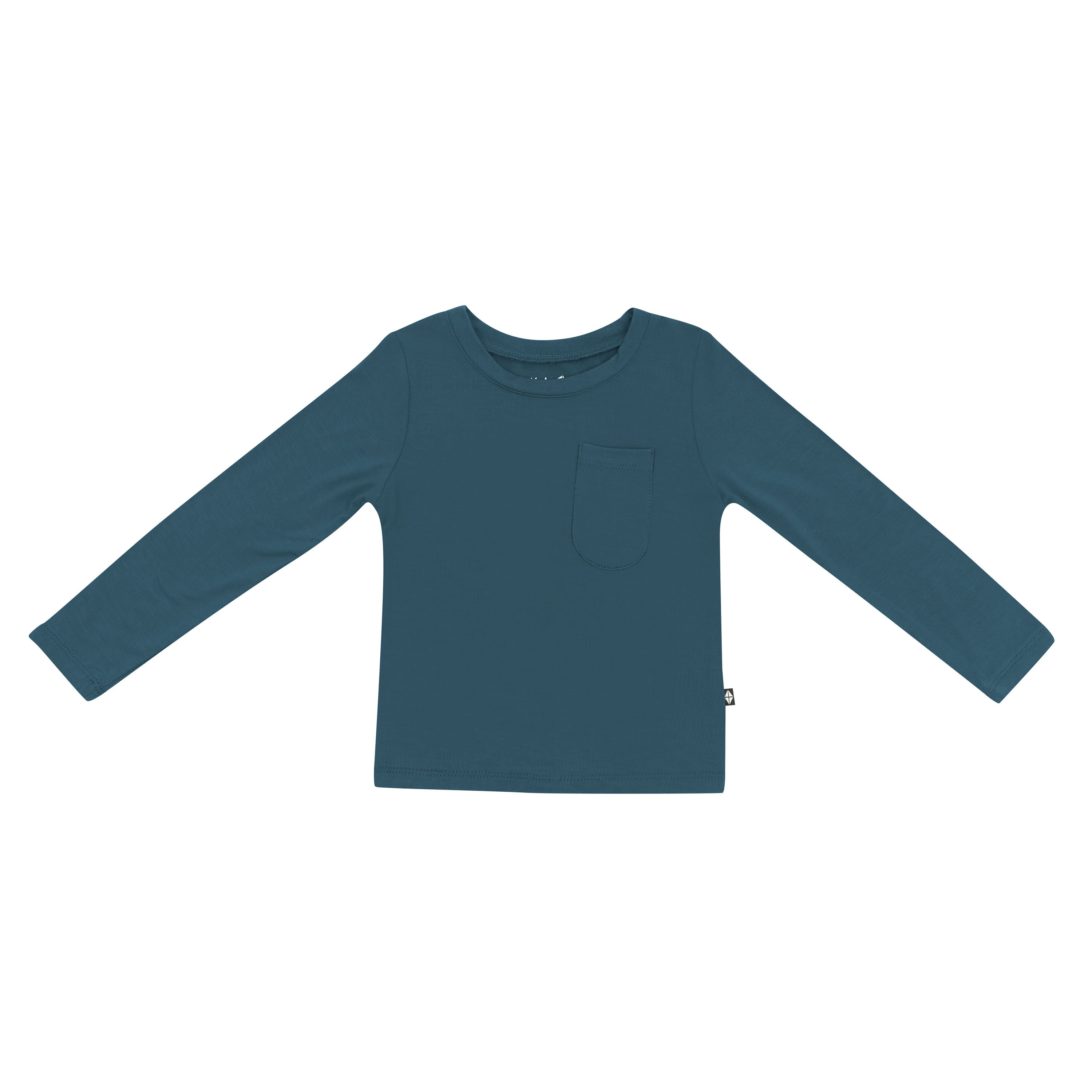 Product photo of the Long Sleeve Toddler Crew Neck Tee in Atlantic showing the chest pocket