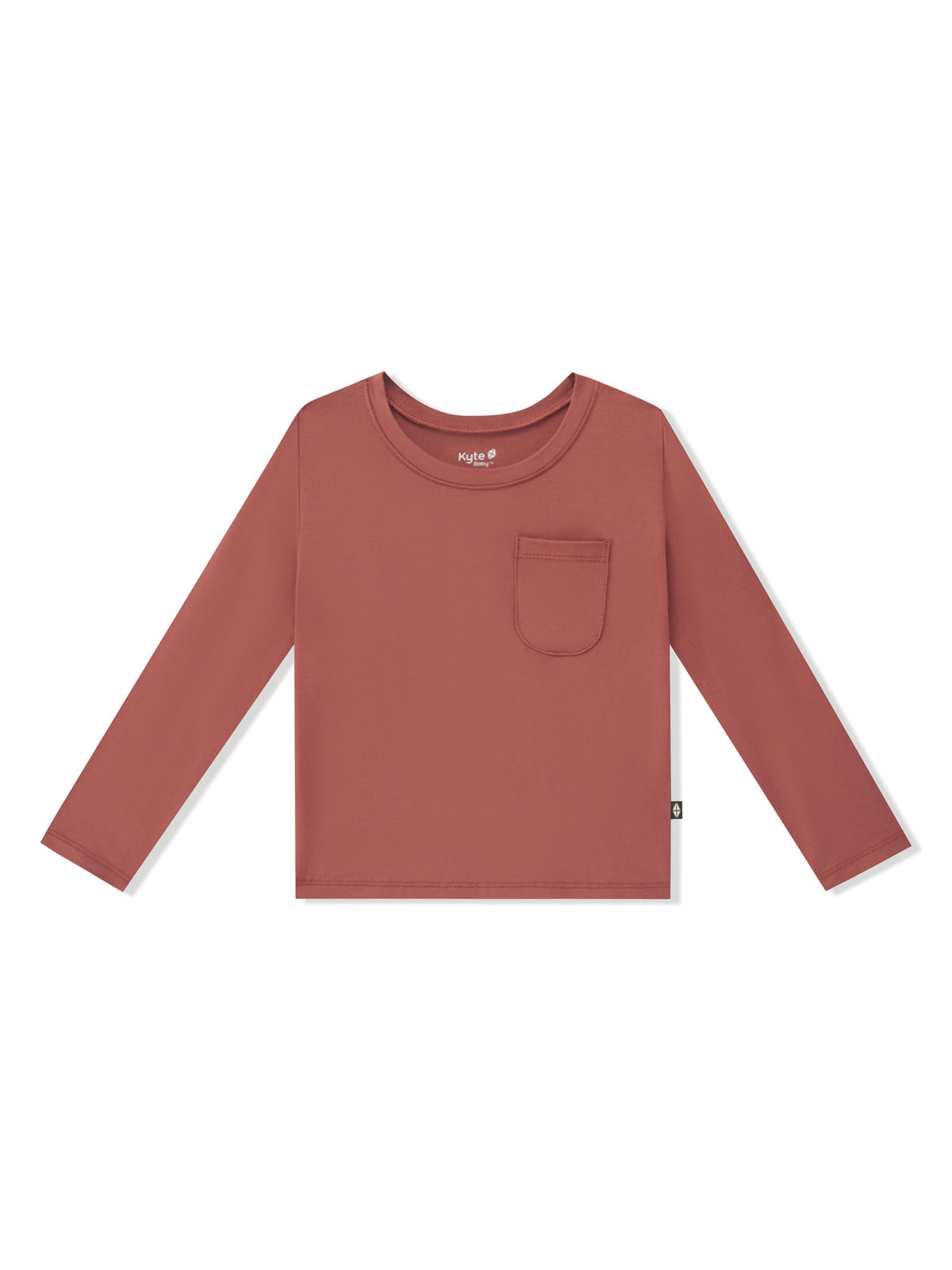 Long Sleeve Toddler Crew Neck Tee in Ember on a white background