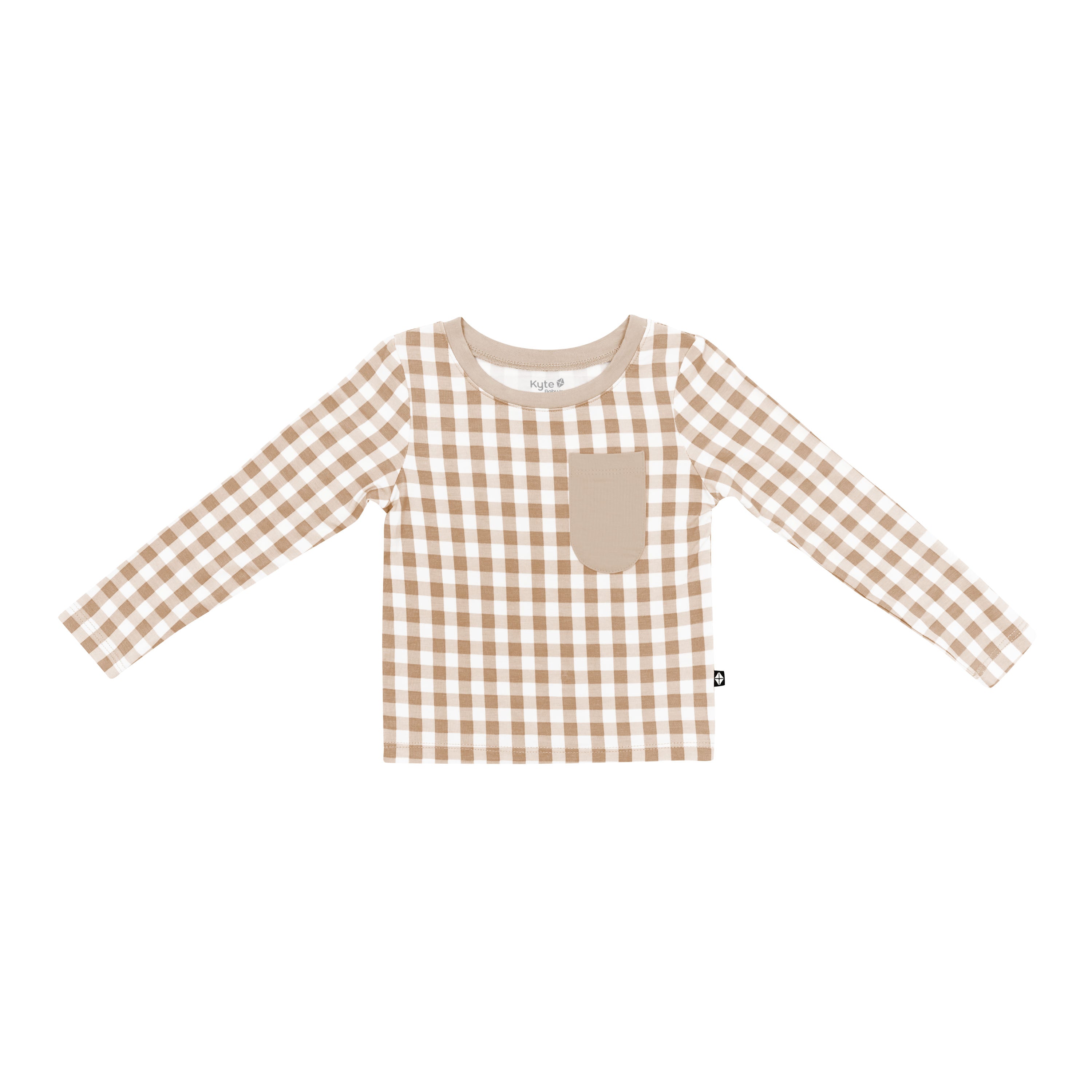 Product photo of the Long Sleeve Toddler Crew Neck Tee in Gingham Bisque
