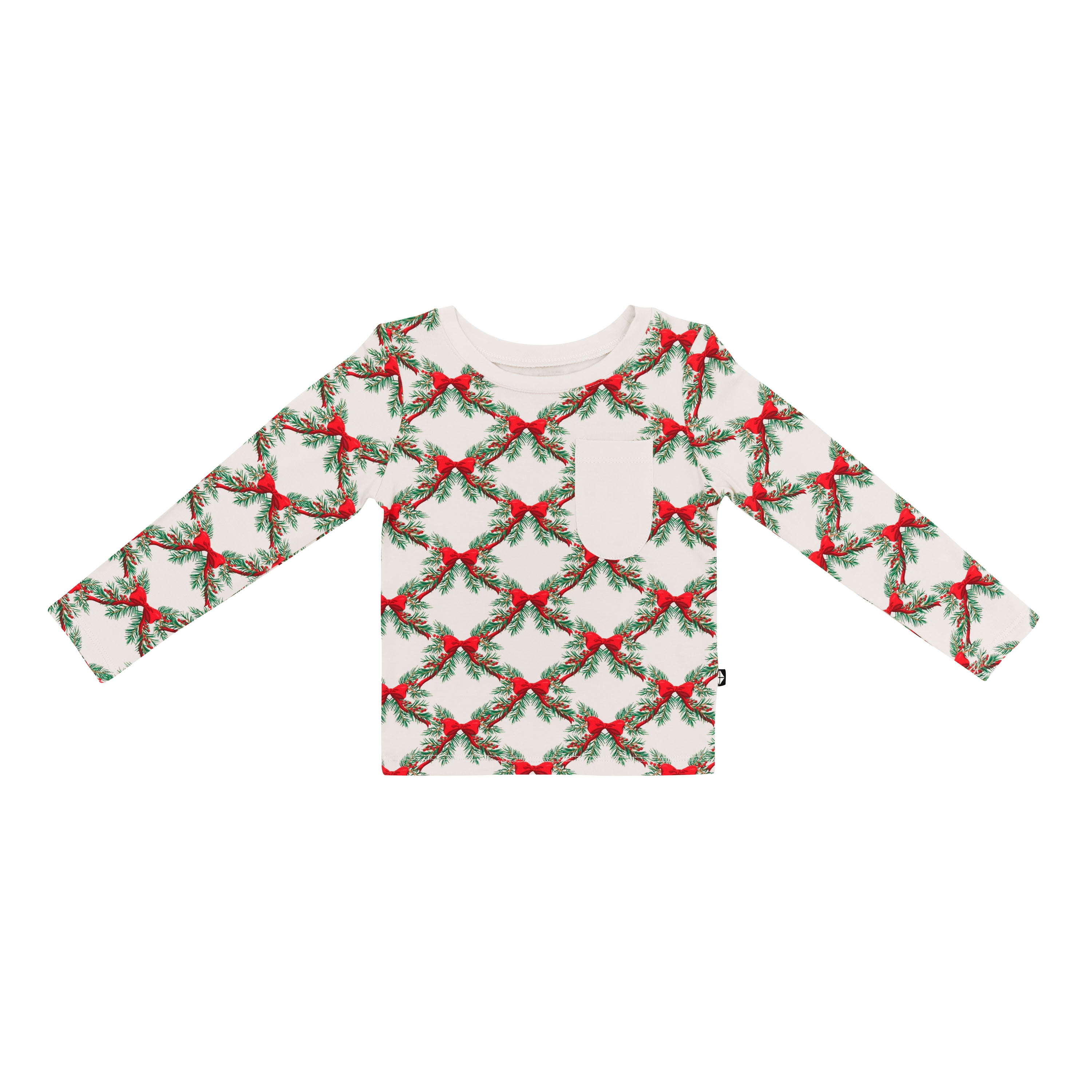 Product photo of the Long Sleeve Toddler Crew Neck Tee in Holiday Bow