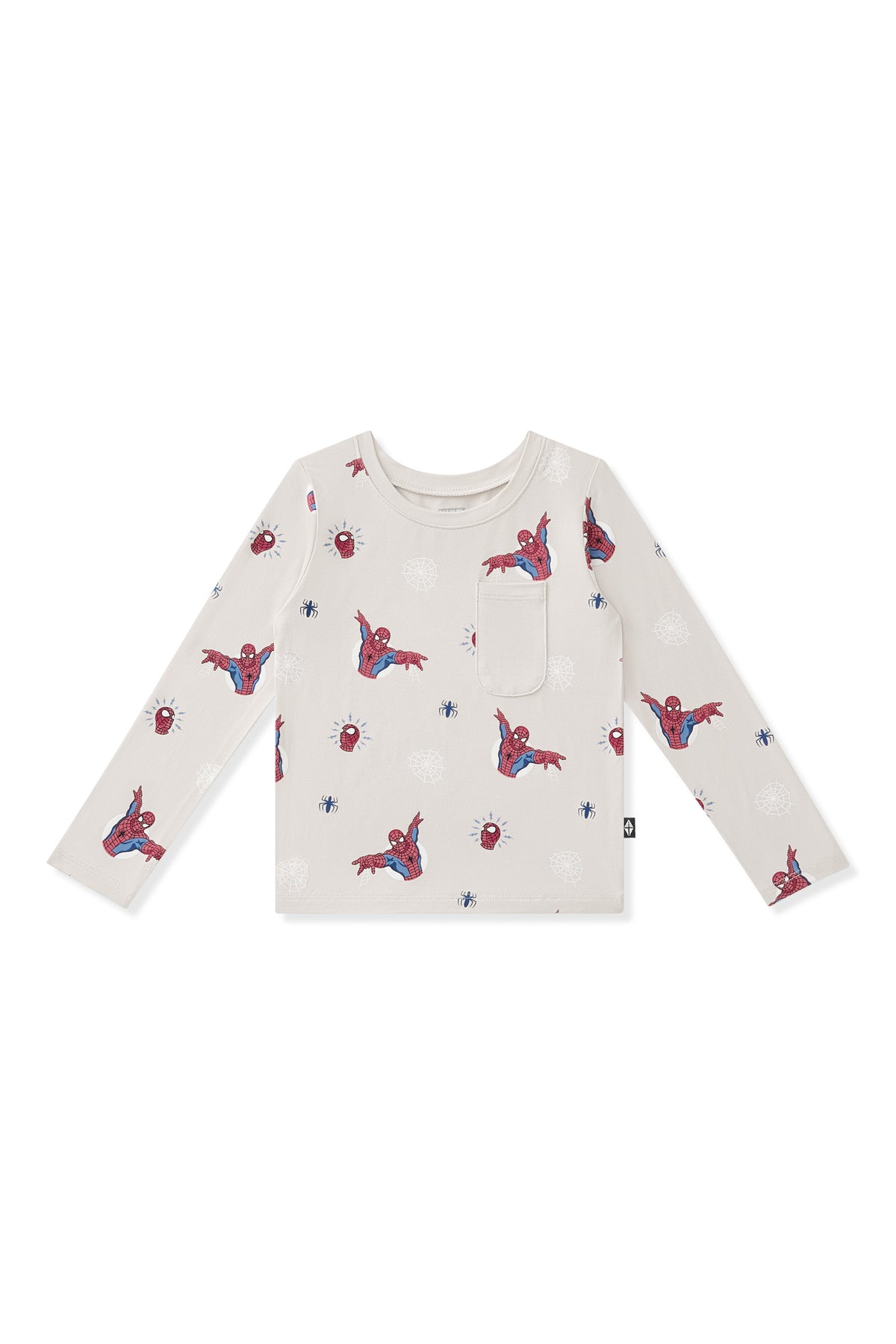 Oat Long Sleeve Toddler Crew Neck Tee with Spider-Man print on a white background