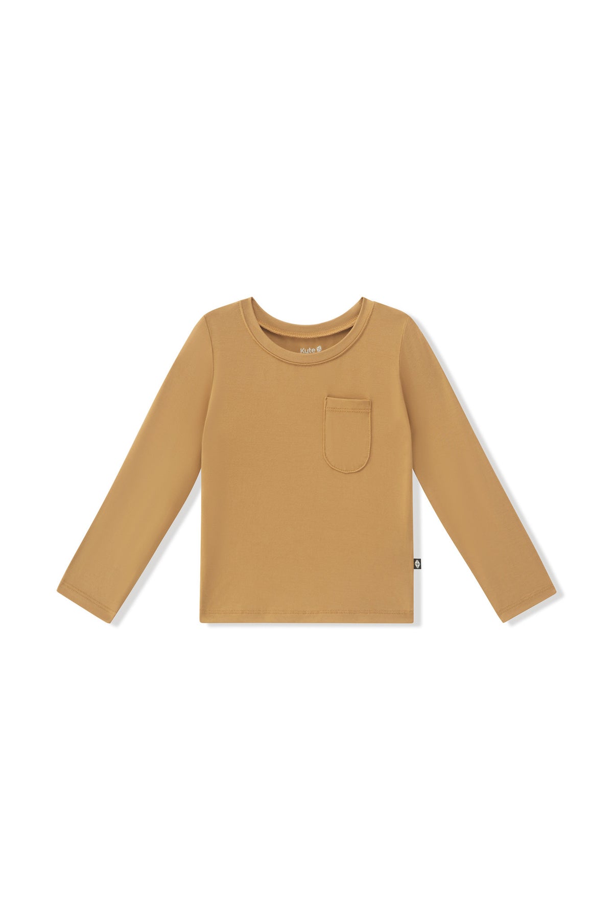 Long Sleeve Toddler Crew Neck Tee in Ochre on a white background