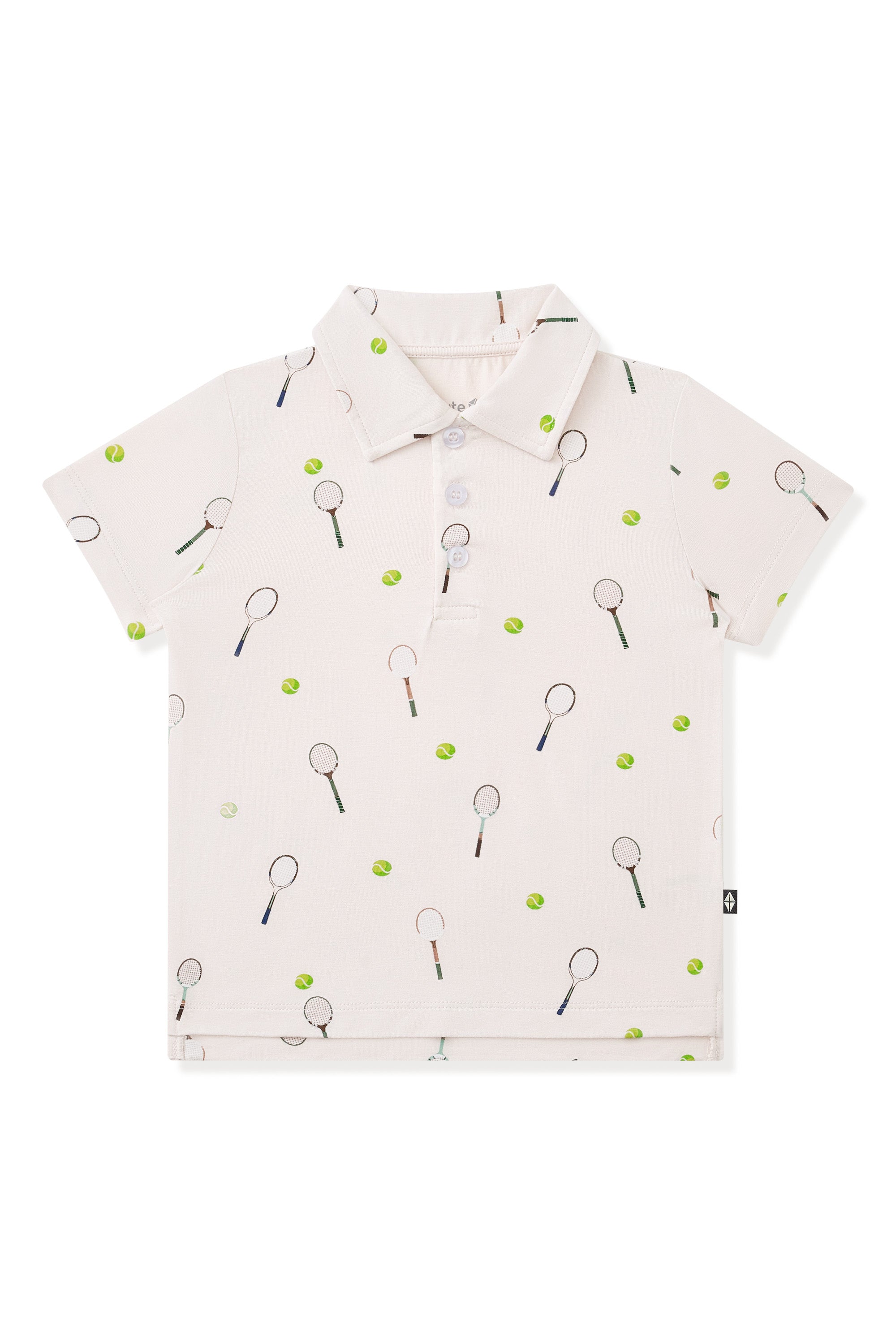 Toddler Short Sleeve Polo in Tennis print on a white background