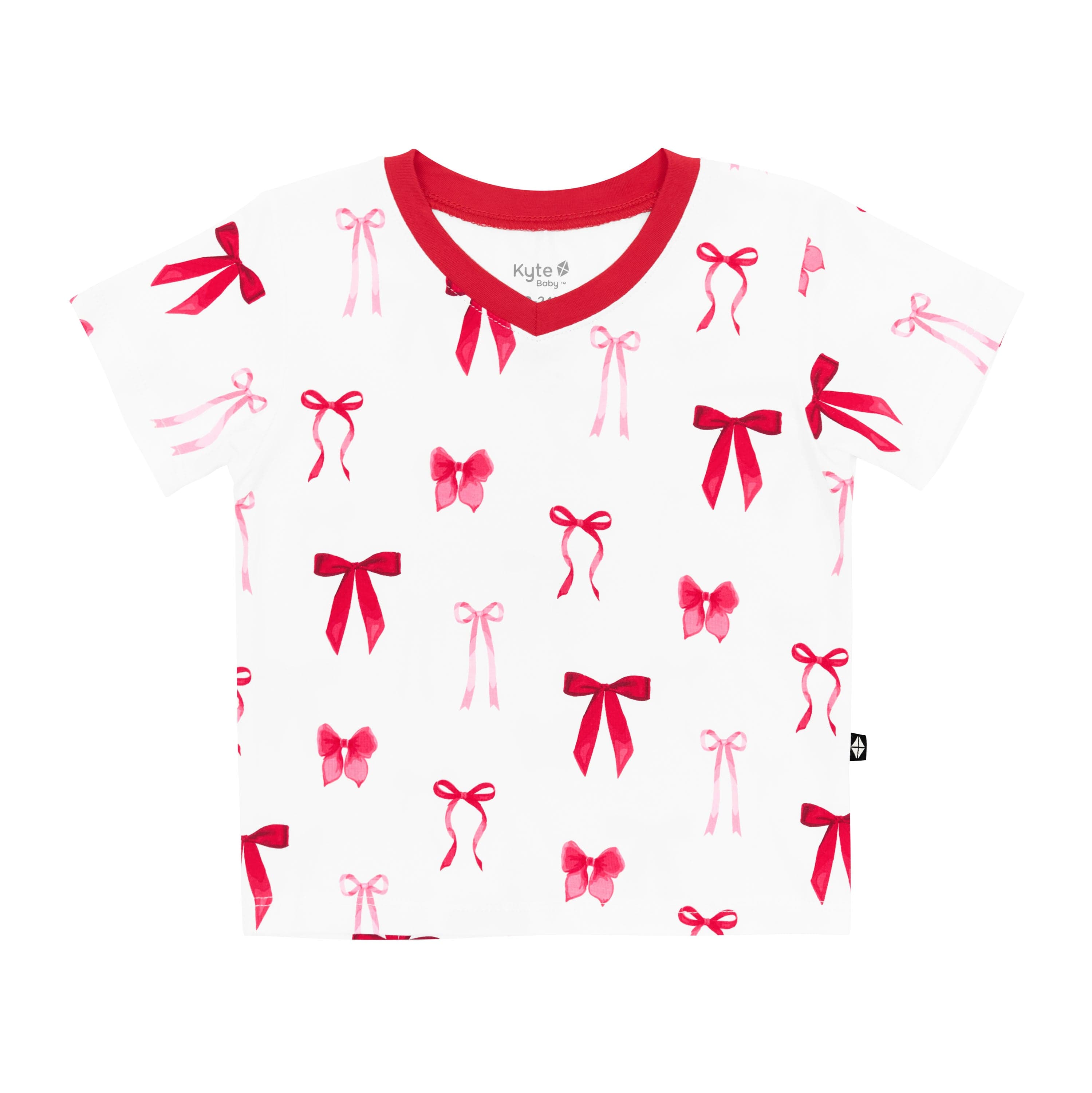 Product photo of the soft and breathable Toddler V-Neck Tee in Small Love Bow