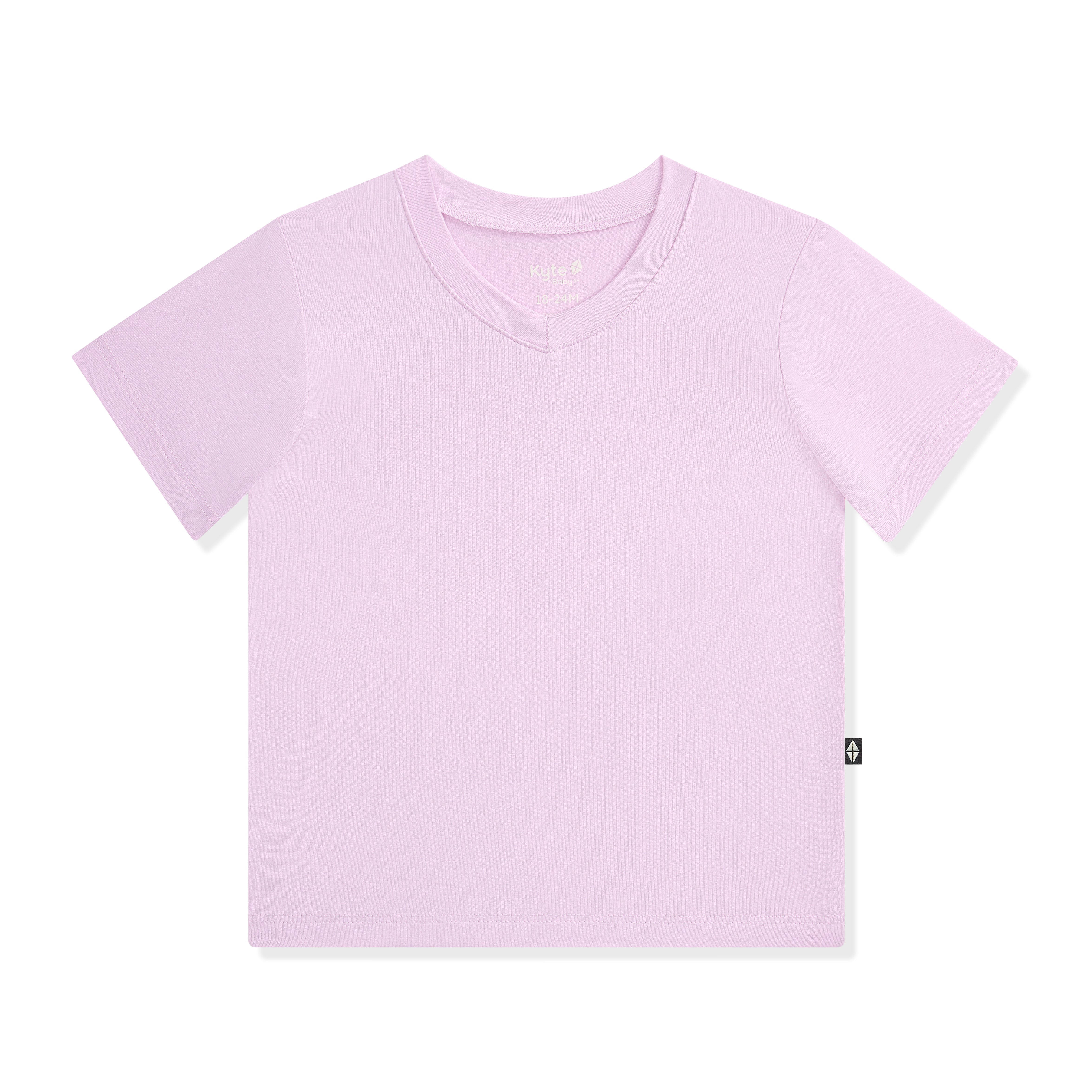 Light purple v-neck tee on a white background