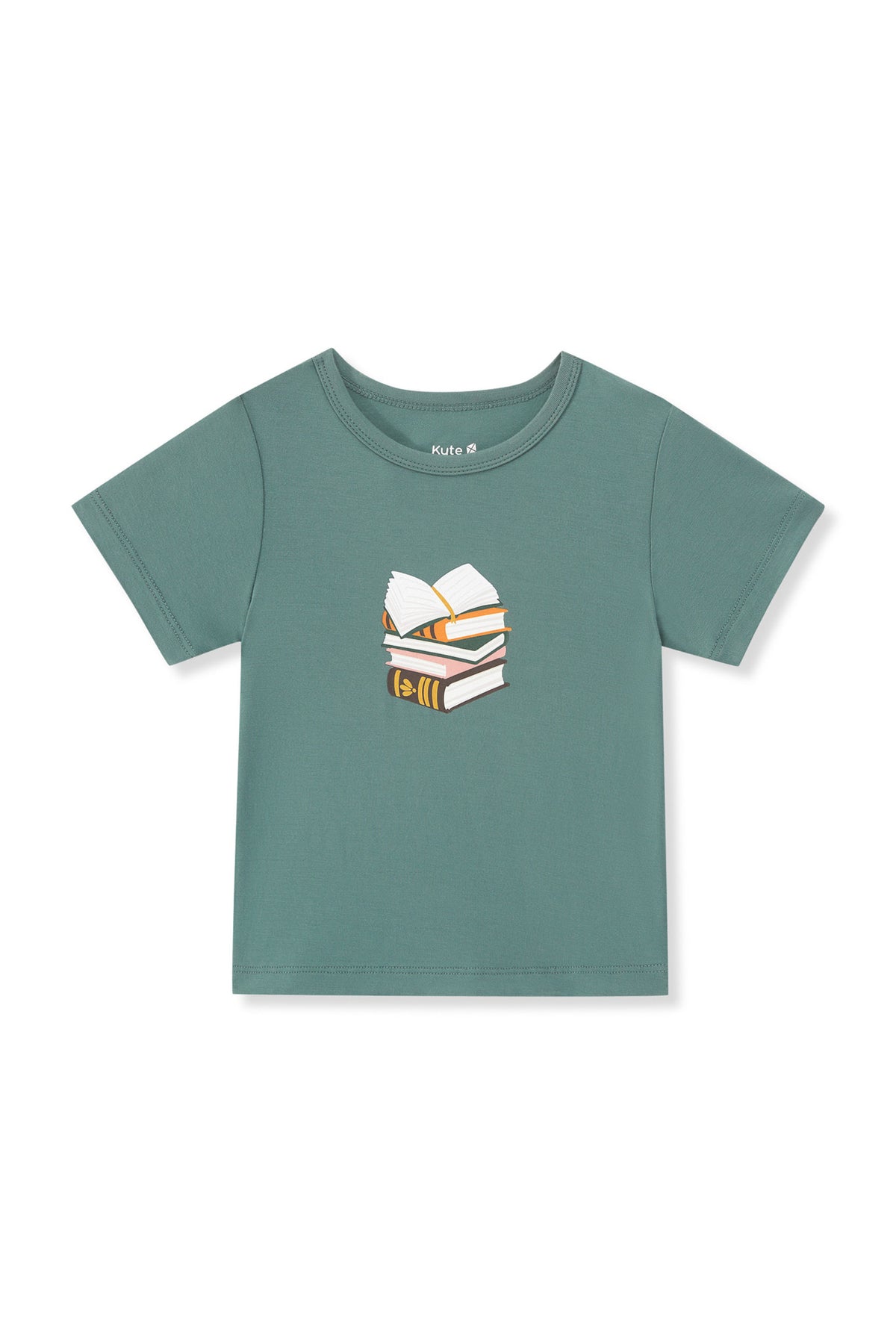 Pine Toddler Basic Tee in Book Club print on a white background