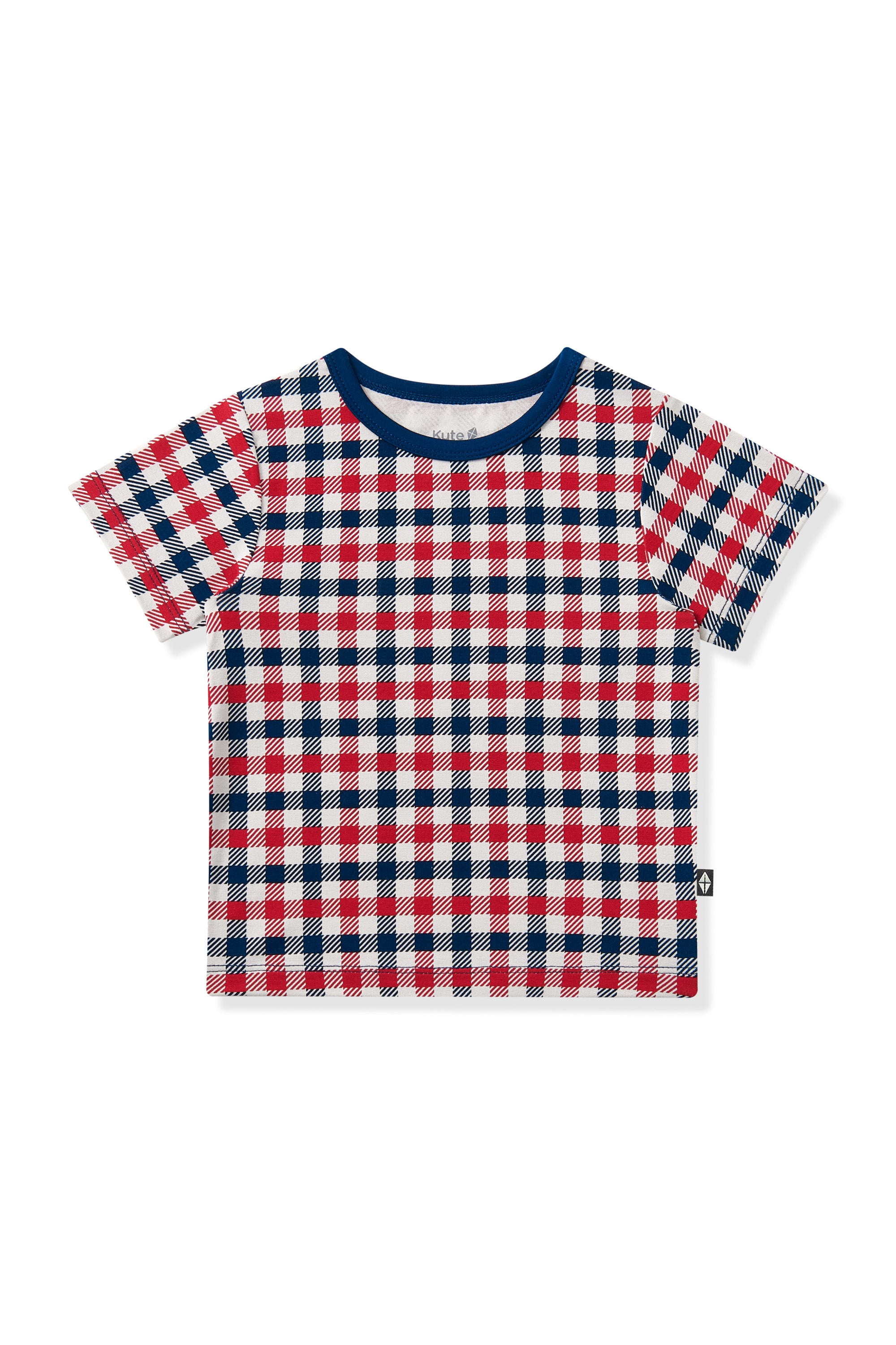 Toddler Basic Tee in red blue and white Patriotic Gingham check print on a white background