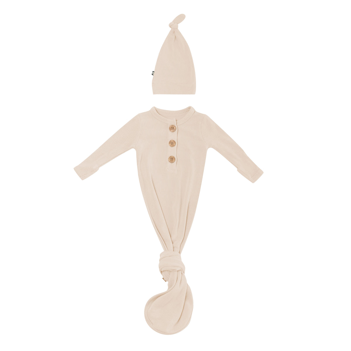 Product photo of the Ribbed Knotted Gown with Hat Set in Bisque