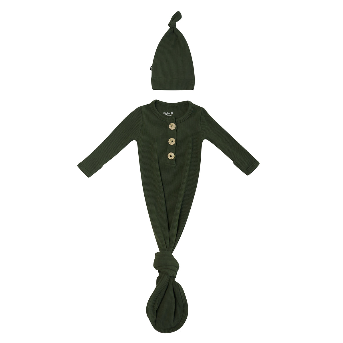 Product photo of the Ribbed Knotted Gown with Hat Set in Fir