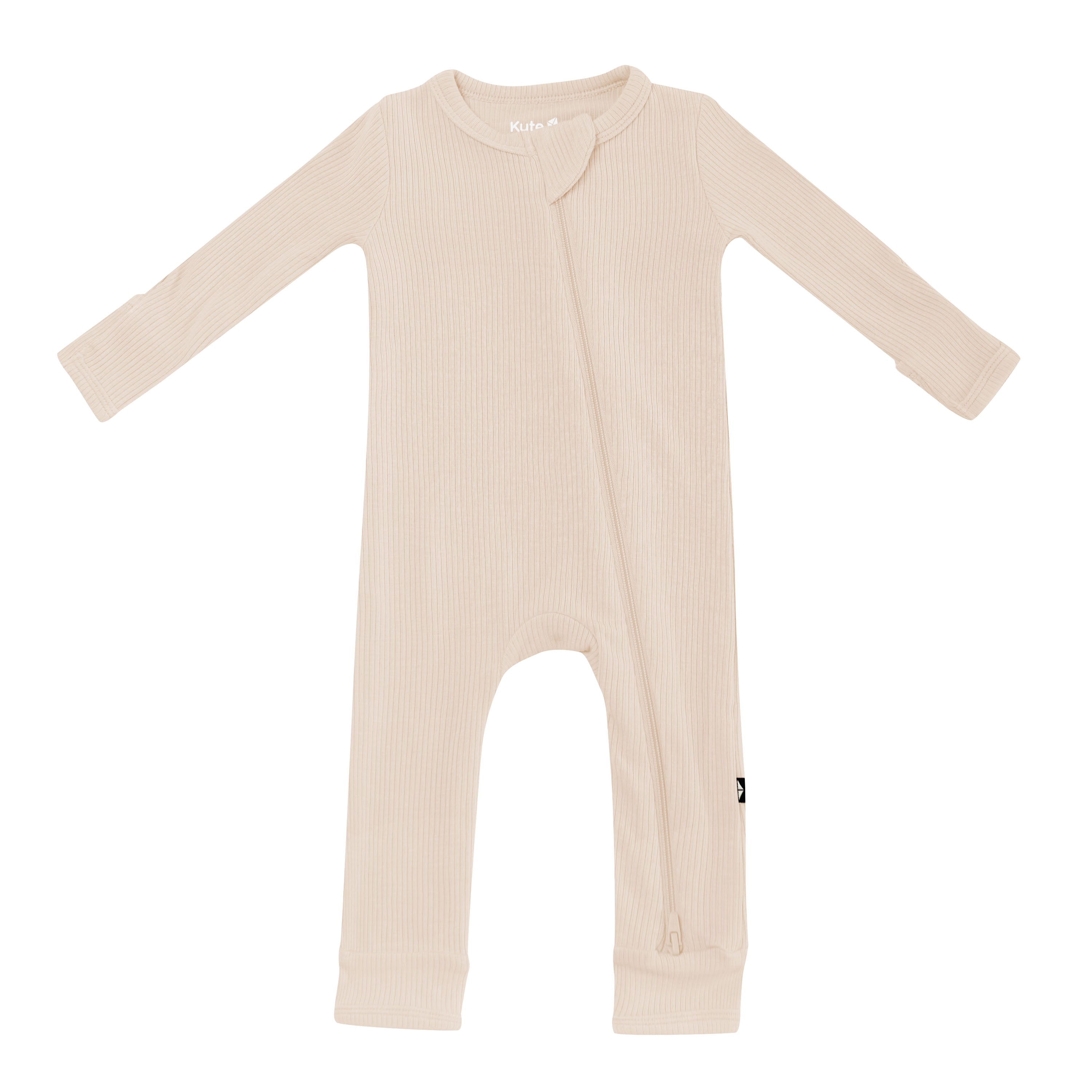 Product photo of the Ribbed Zipper Romper in Bisque