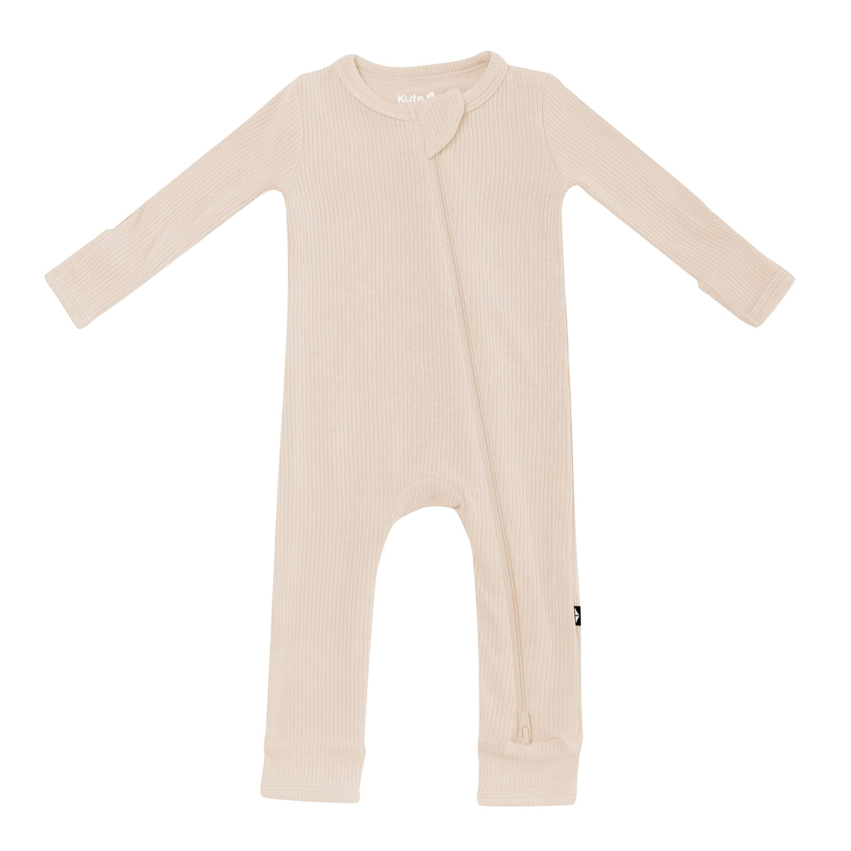 Product photo of the Ribbed Zipper Romper in Bisque
