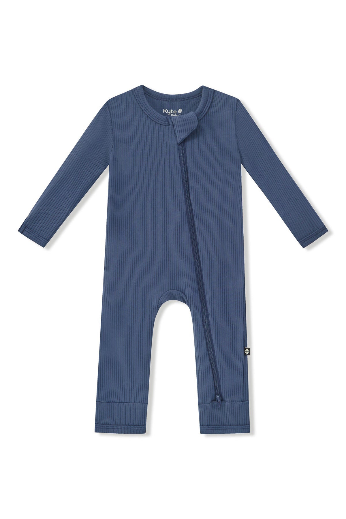 Ribbed Zipper Romper in Oxford on a white background