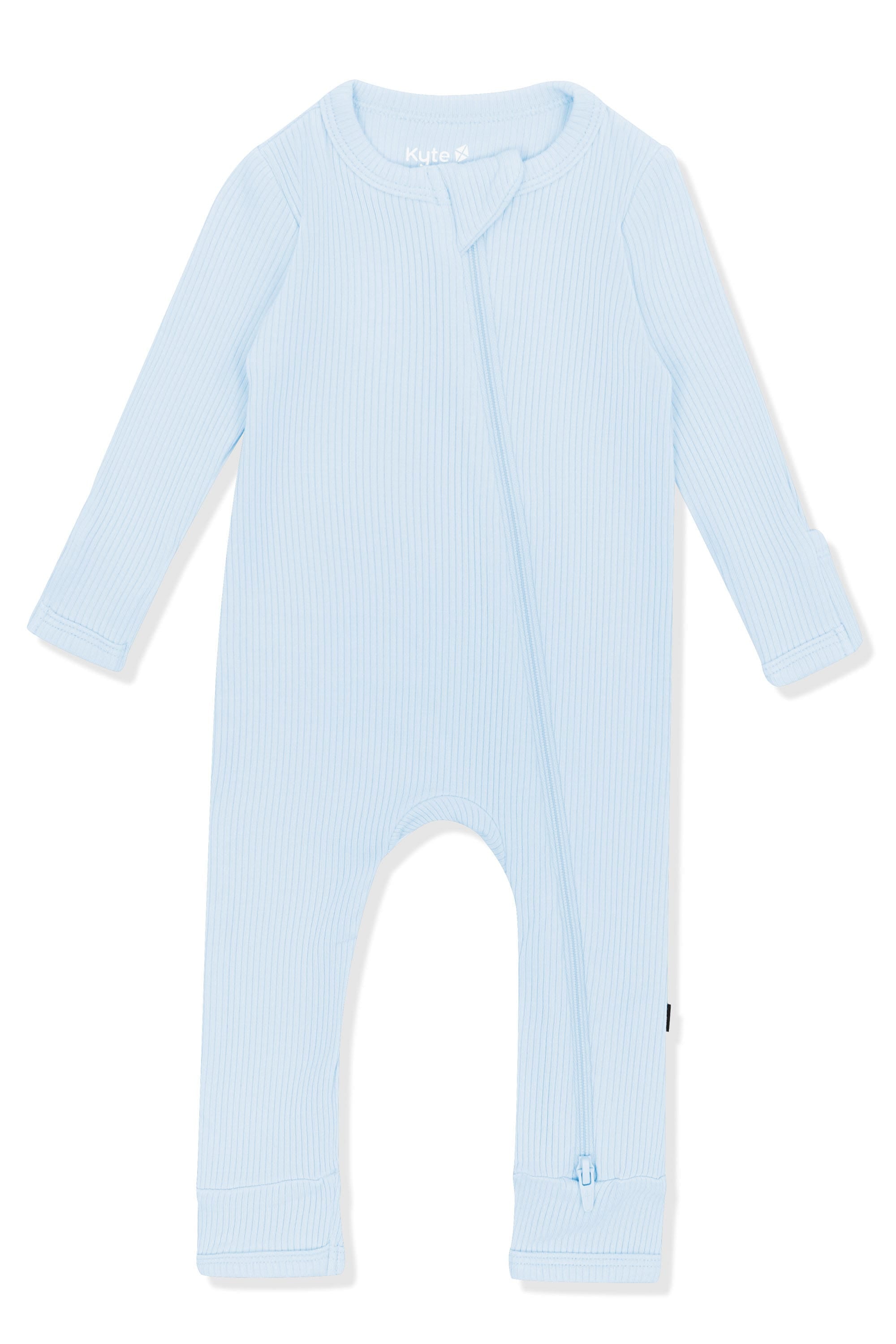 Product photo of the Ribbed Zipper Romper in Breeze on a white background