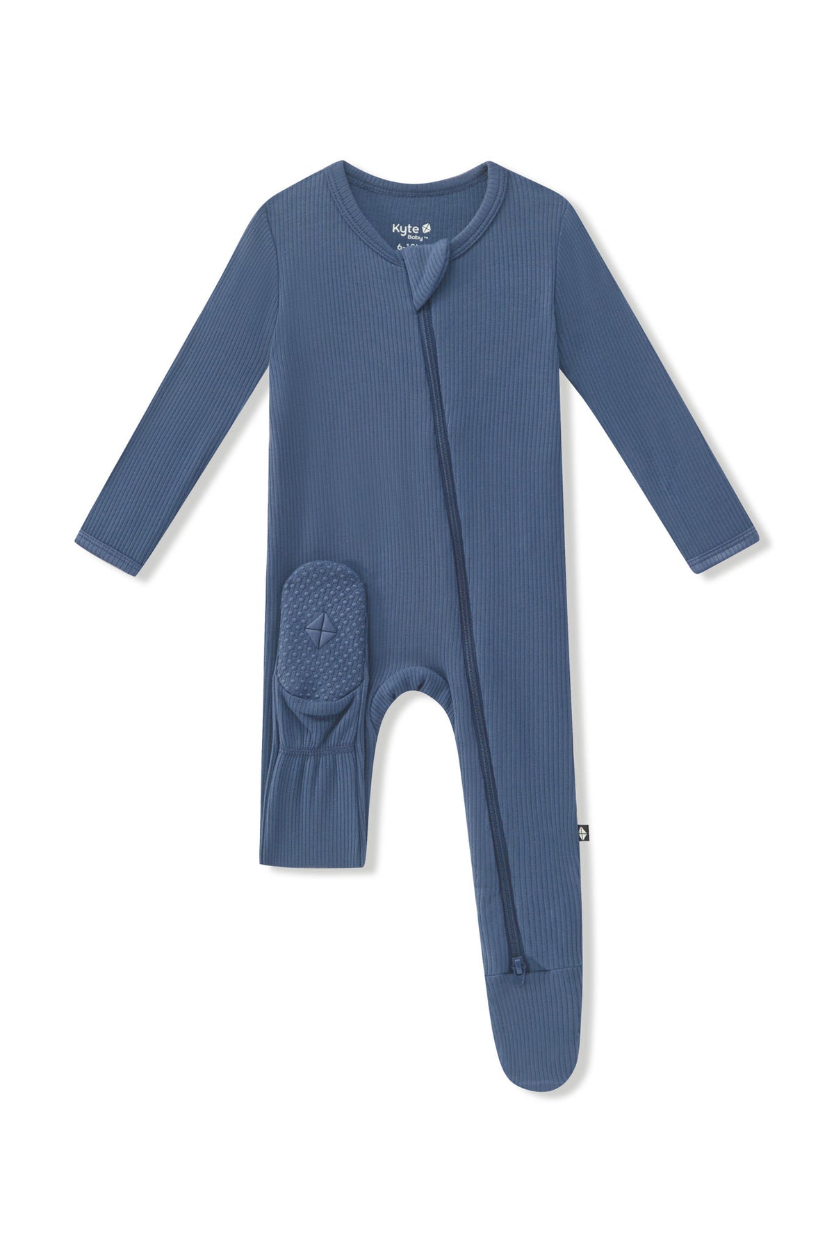 Ribbed Zipper Footie in Oxford with dotted footie on a white background