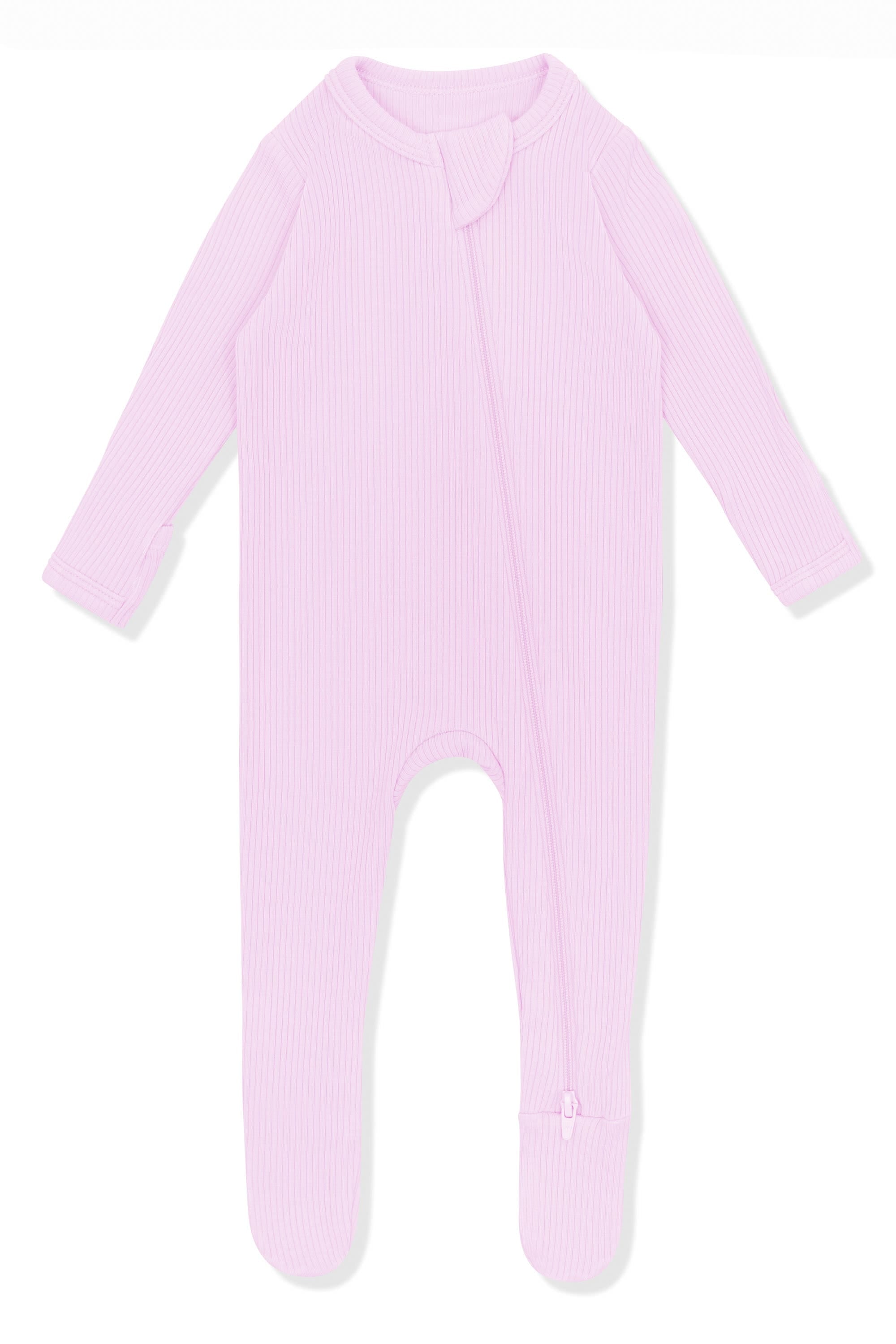 Product photo of the Ribbed Zipper Footie in Thistle on a white surface