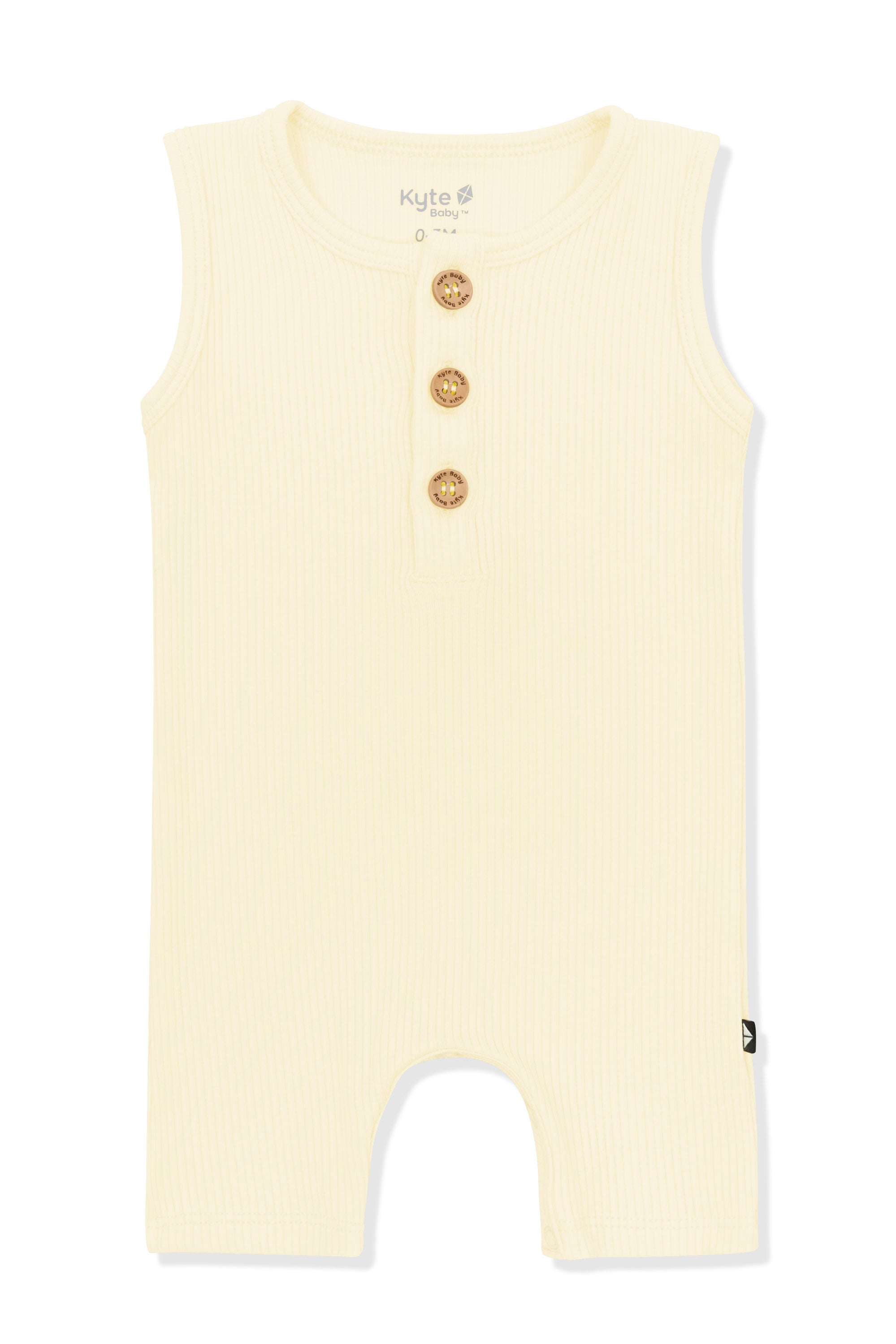 Product photo of the Ribbed Sleeveless Shortall in Chamomile on a white surface