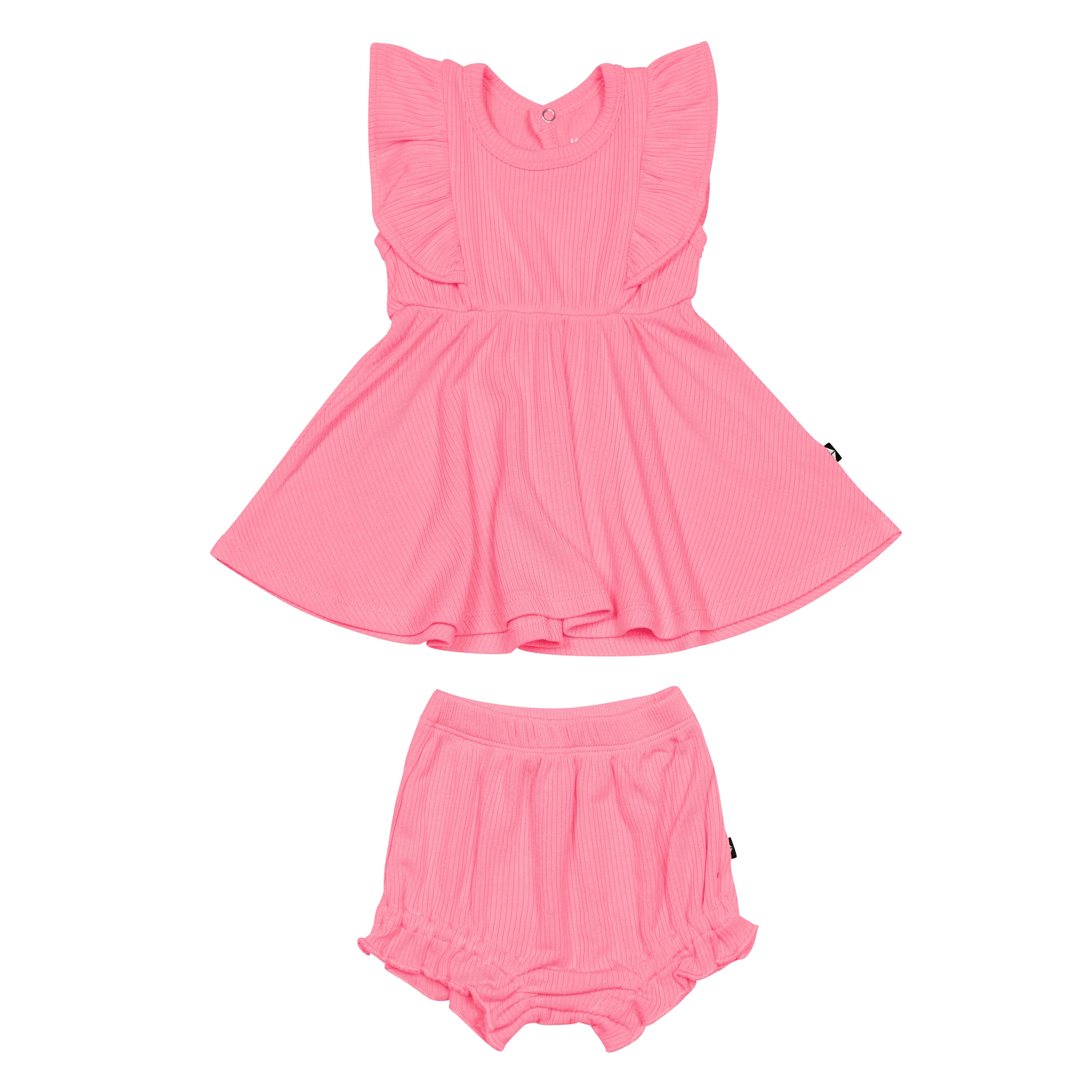 Ribbed Peplum Dress with Bloomers Set in Guava