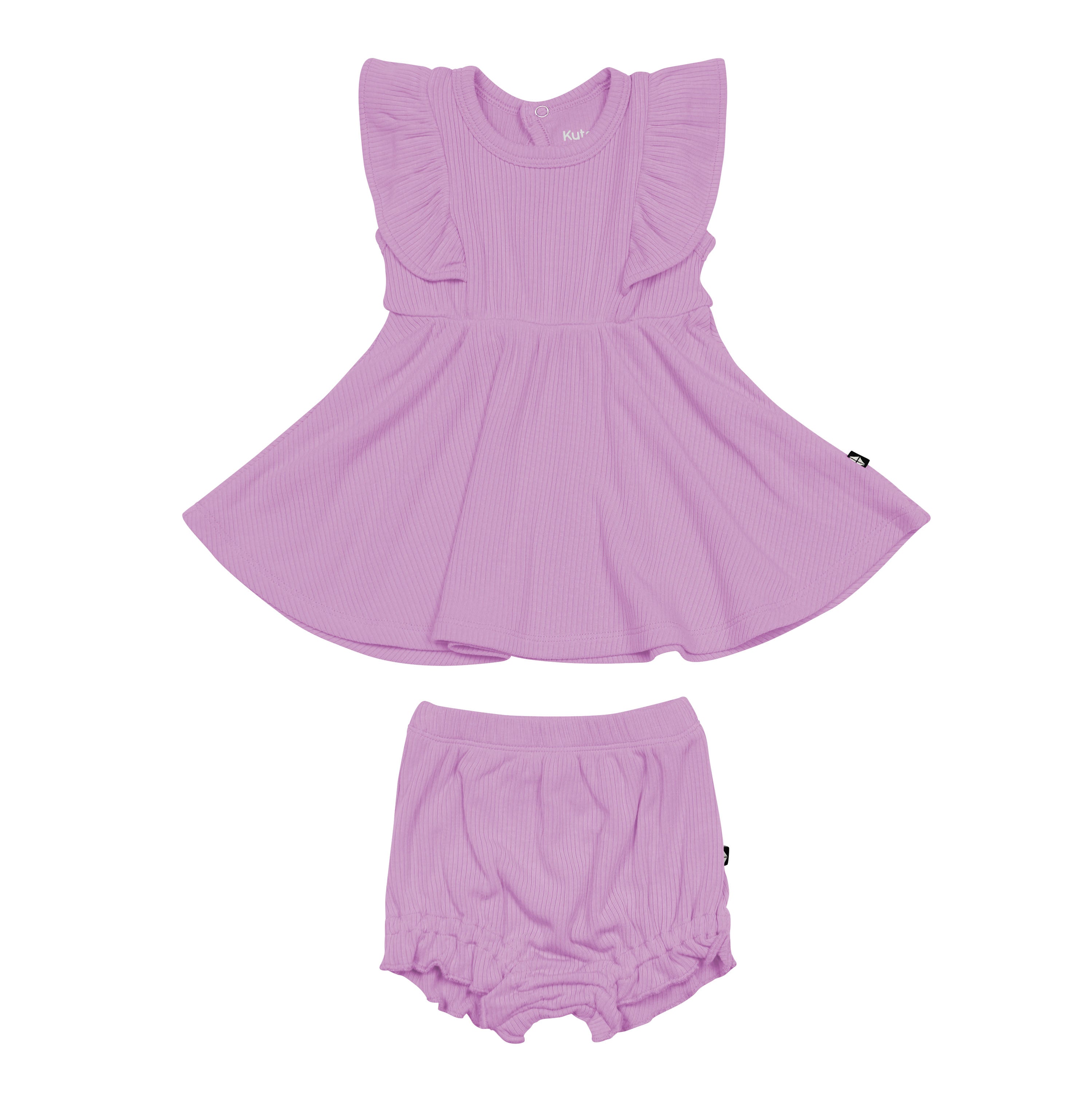 Ribbed Peplum Dress Set with Bloomers in Poi Purple